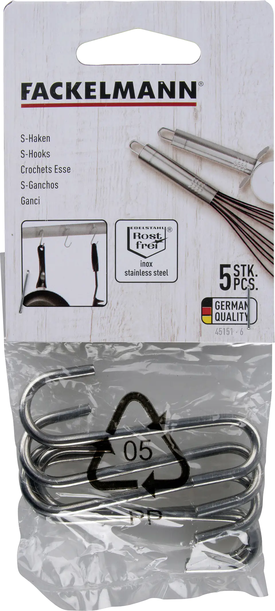 Fackelmann S-Haken 5 Stück, silber