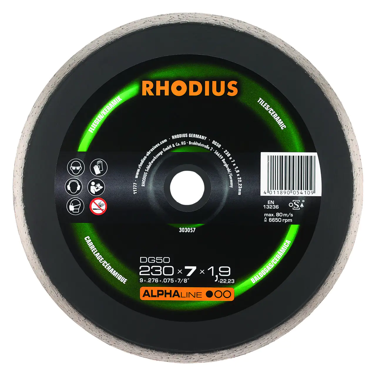 Rhodius Diamanttrennscheibe DG50 Fliesen Ø 230 mm Bohrung 22,23 mm Rhodius Diamanttrennscheibe DG50 Fliesen Ø 230 mm Bohrung 22,23 mm