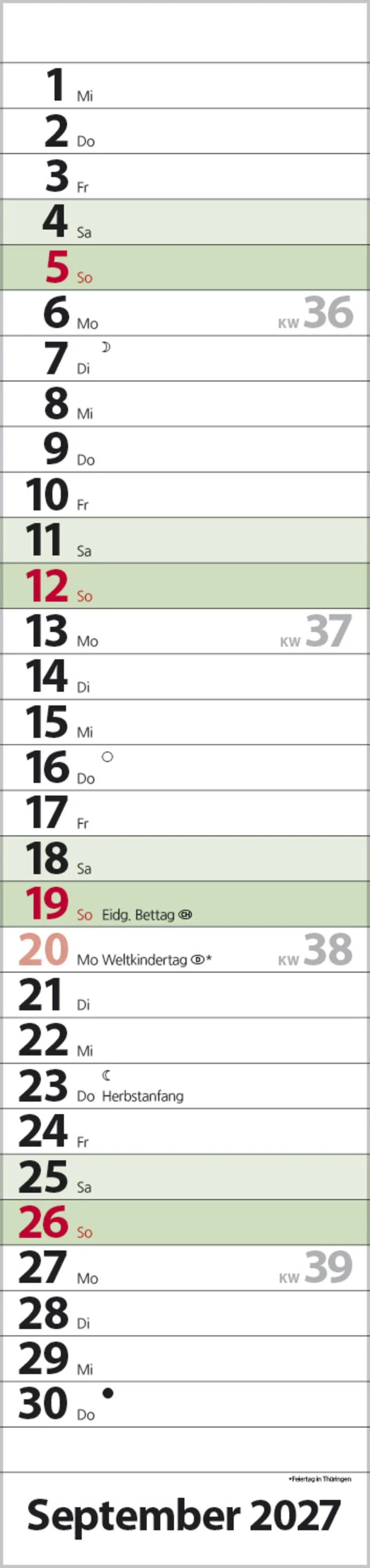 Korsch Kalender Streifenplaner Compact 2027 dunkelgrün 