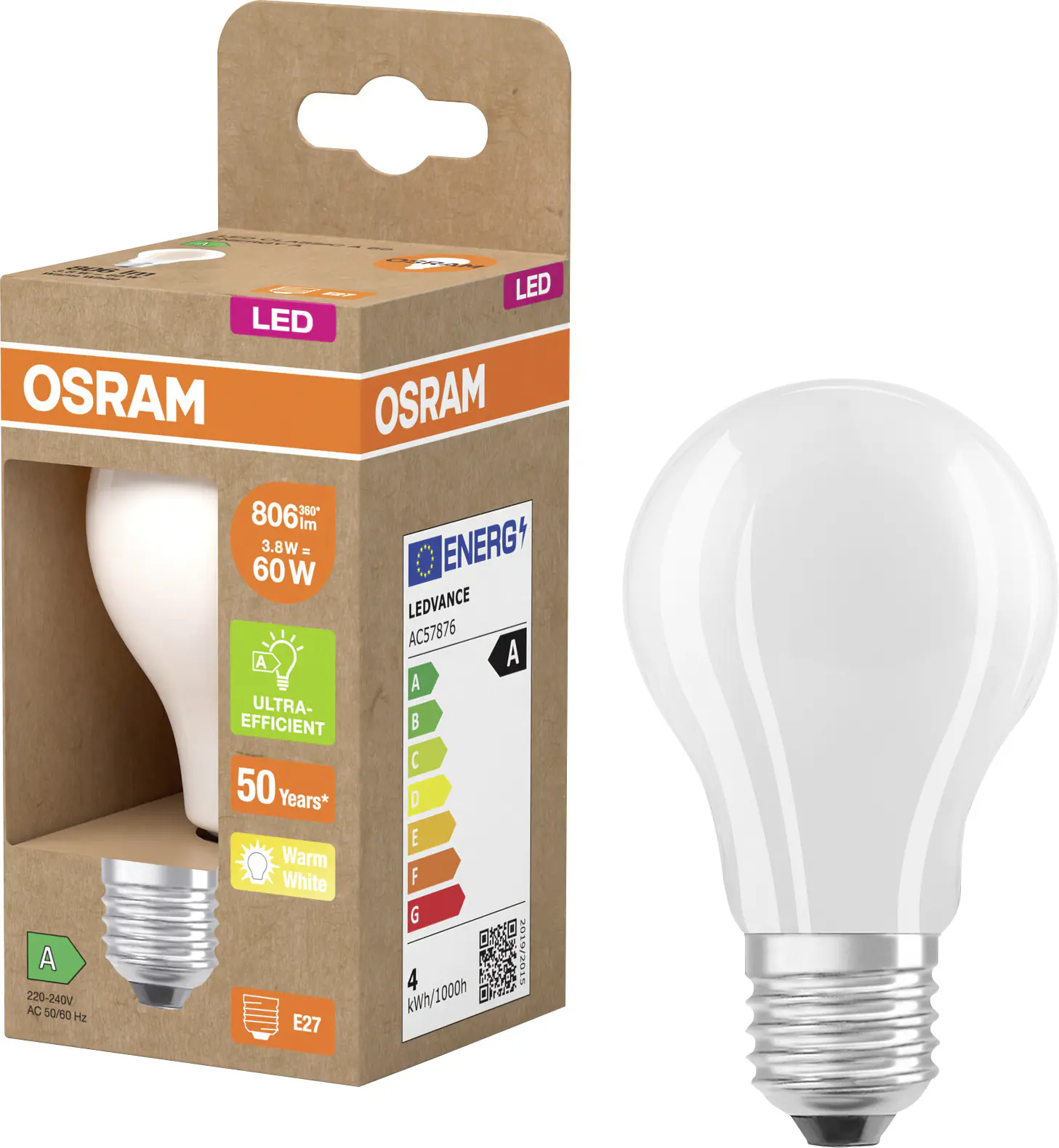 Osram LED Leuchtmittel Classic 3,8W matt E27 warmweiß Osram LED Leuchtmittel Classic 3,8W matt E27 warmweiß