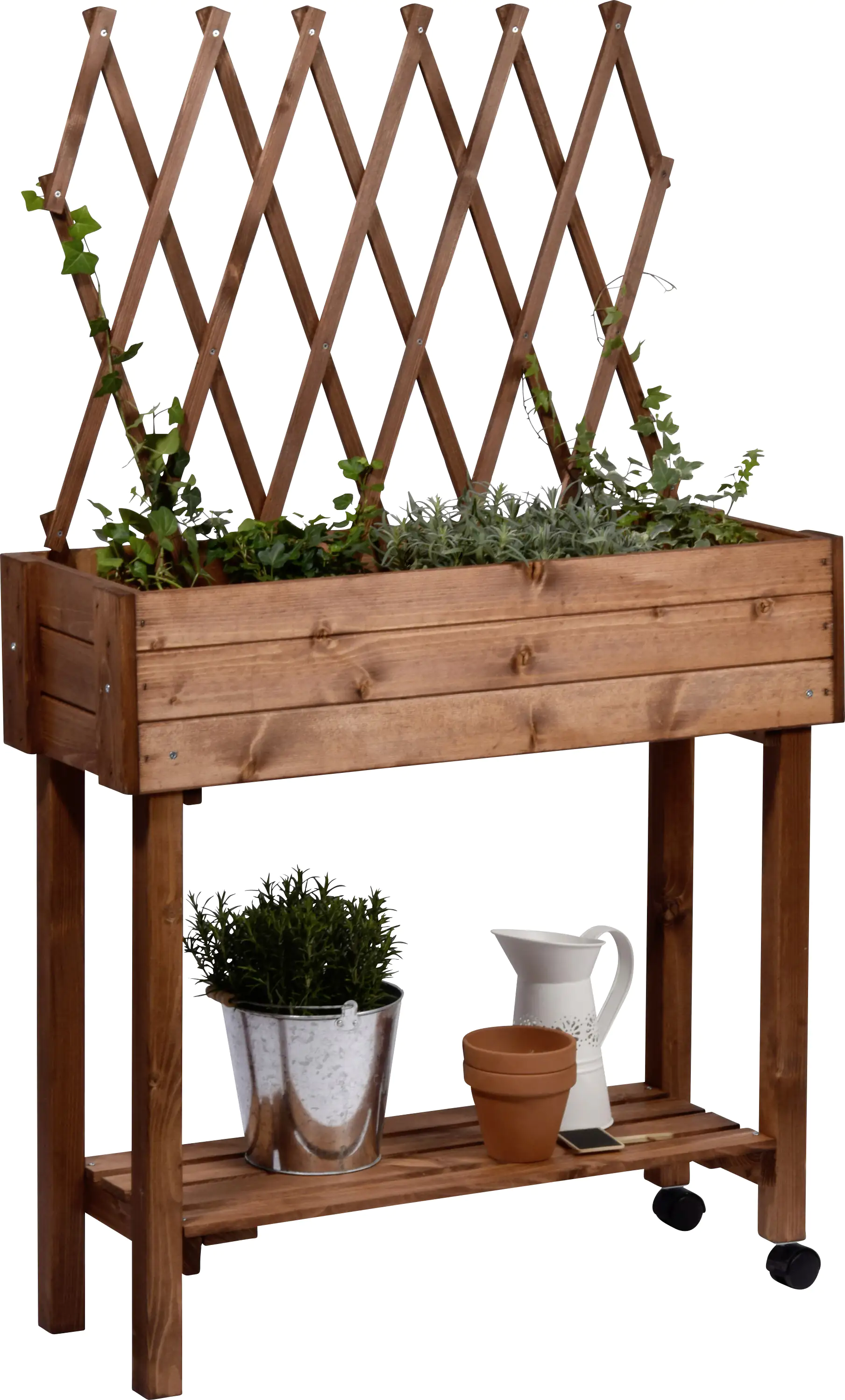 Dobar Rollbares Hochbeet mit Rankgitter braun 79 x 28,5 x 130 cm