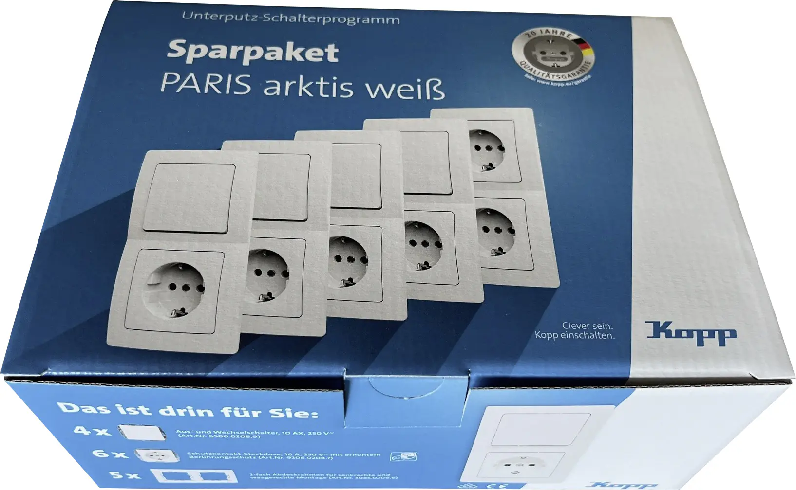 Kopp Schalter- Rahmen- & Steckdosen-Set Paris Sparpaket arktikweiß 15 Stück 990065007