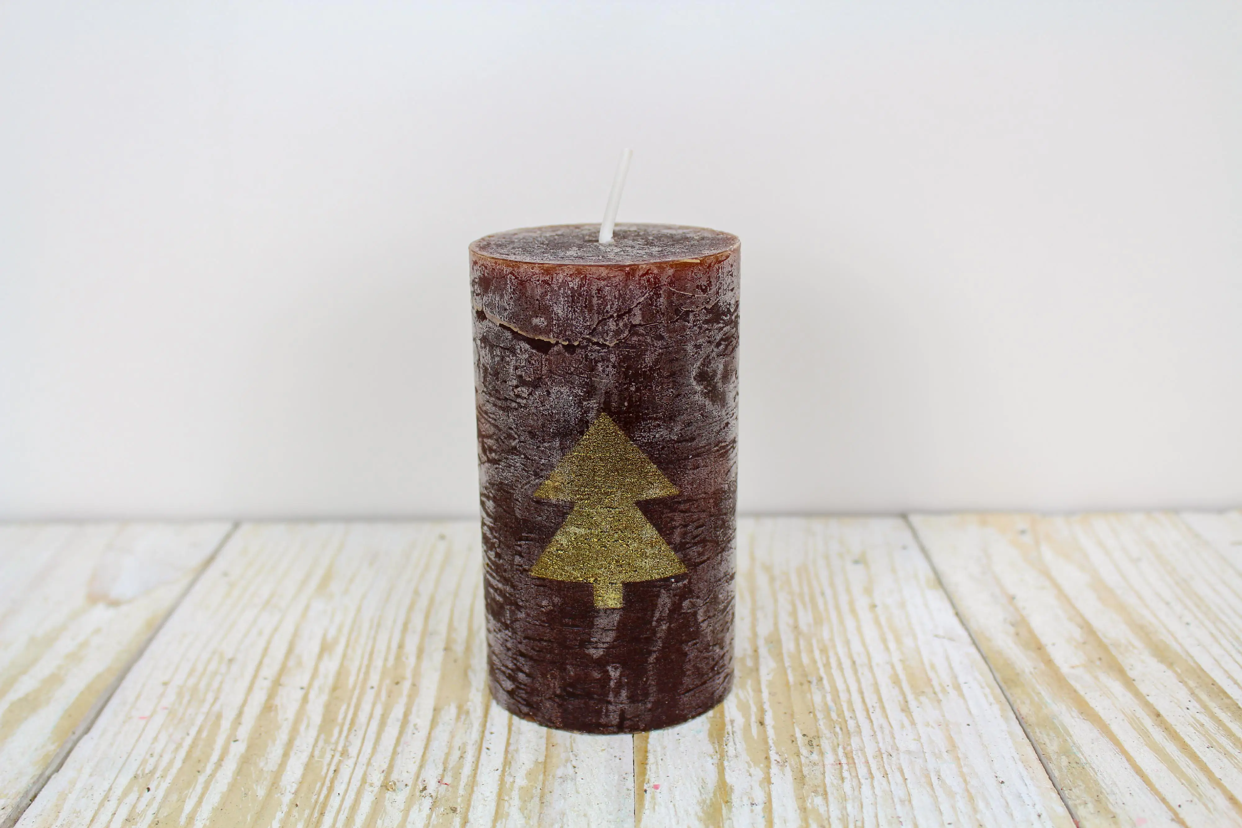 House of Rustic Kerze mocca mit gold Baum Ø 6,8 x 12 cm