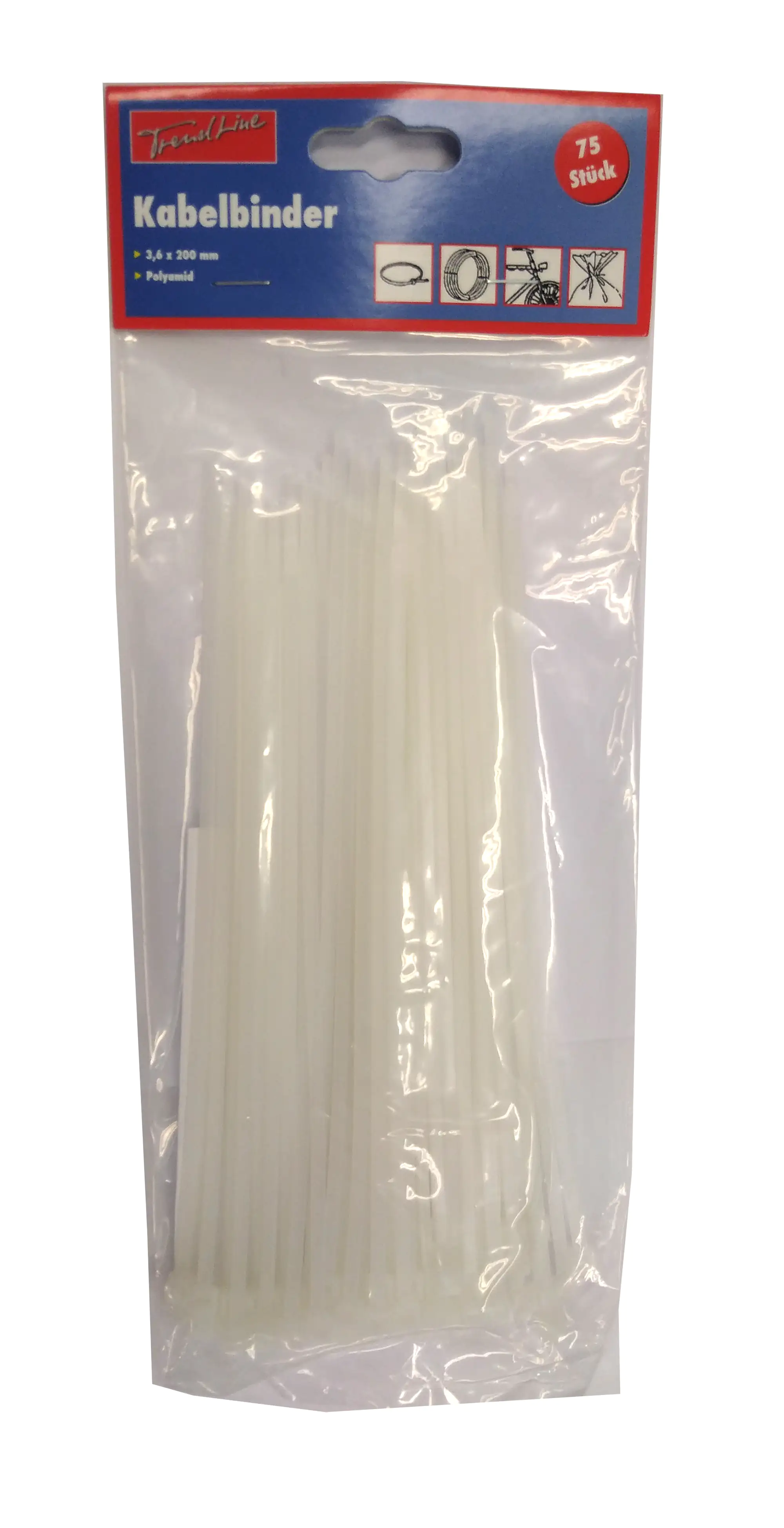 TrendLine Kabelbinder weiß 3,6 x 200 mm, 75 Stück