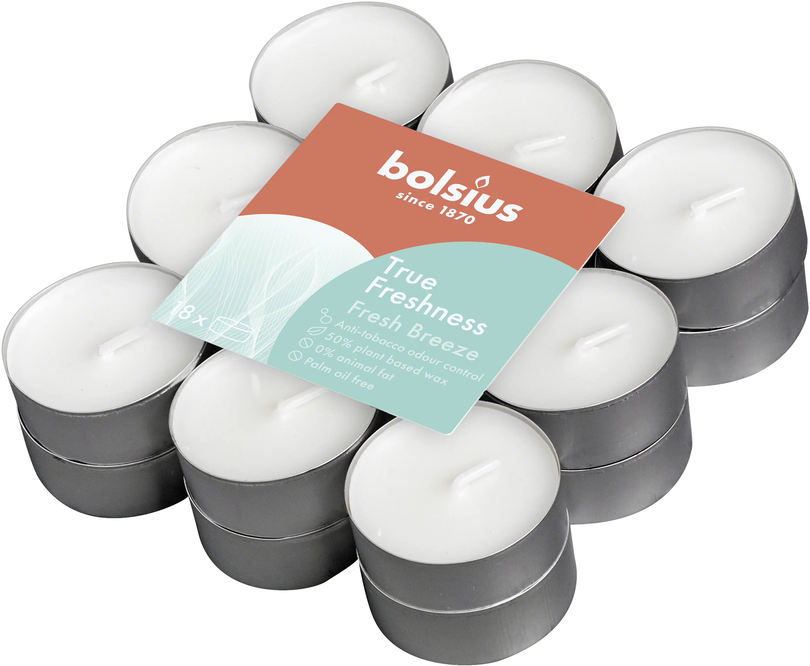 Bolsius Duftteelichter True Freshness Frische Brise Ø 3,8 cm, 18er Pack