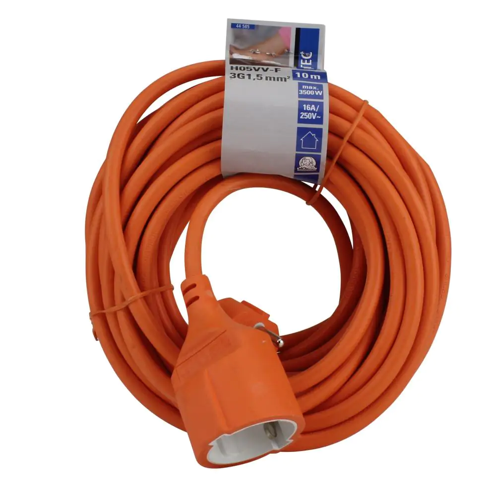 Unitec Verlängerungskabel Innen 10 Meter H05VV-F3G1,5, orange
