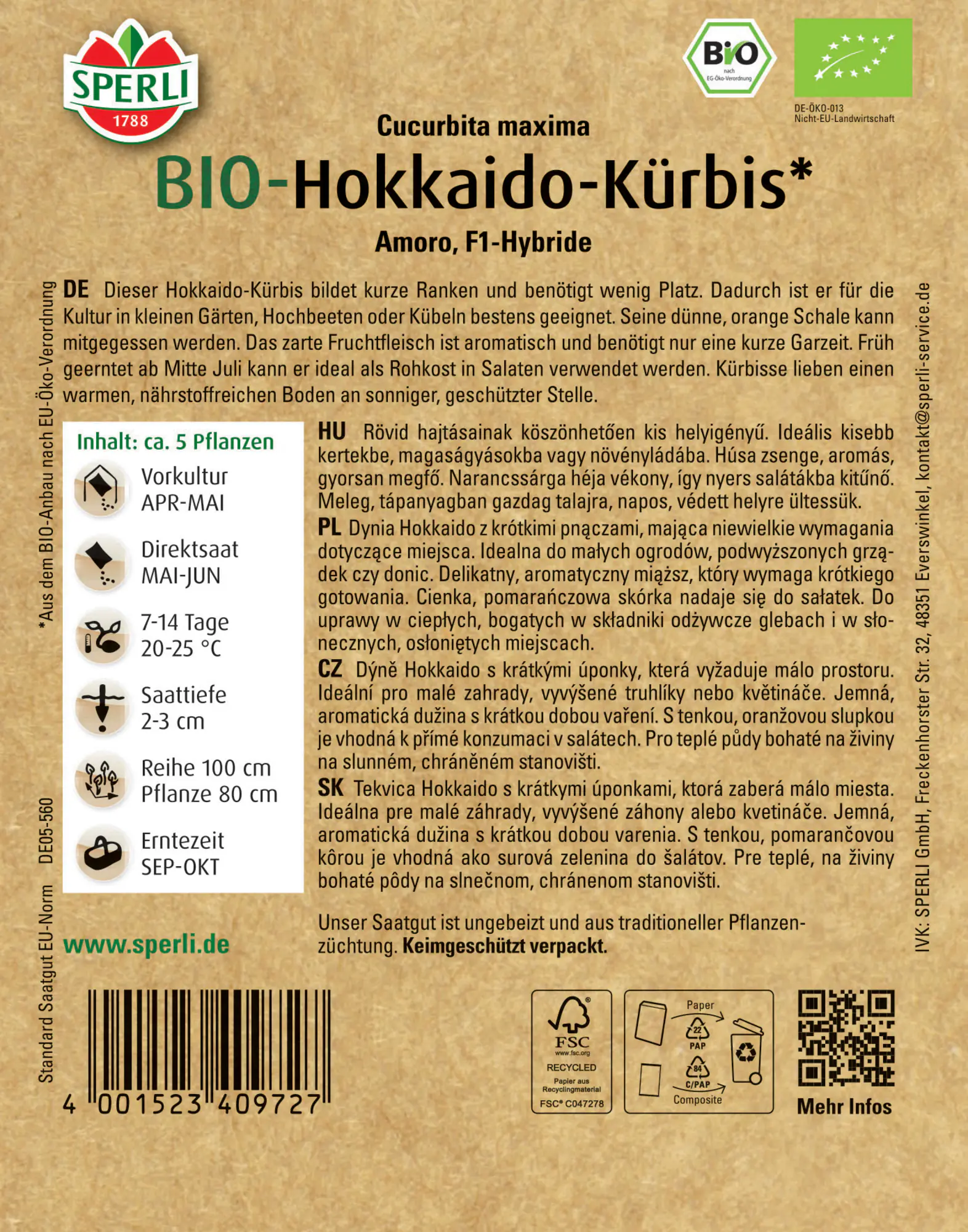 Sperli BIO Hokkaido-Kürbis Herzform F1
