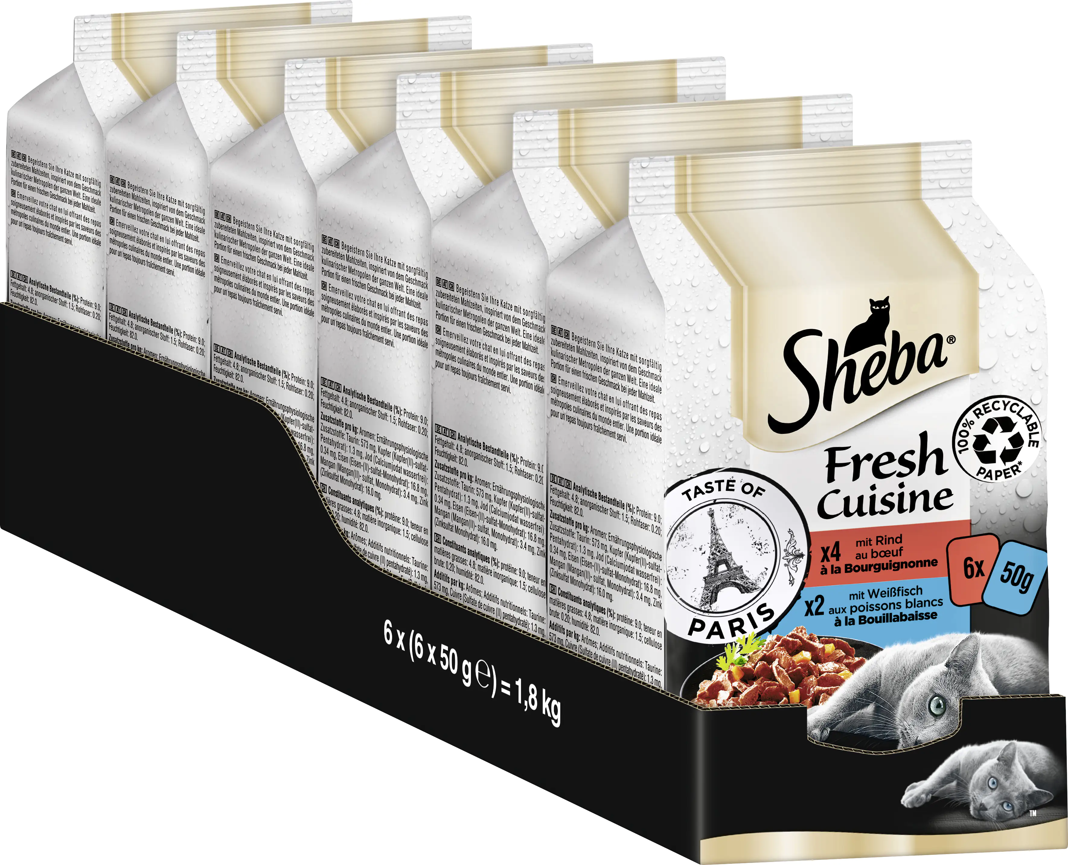 Sheba Fresh Cuisine Taste of Paris Rind & Weißfisch Katzenfutter 6 x 50g