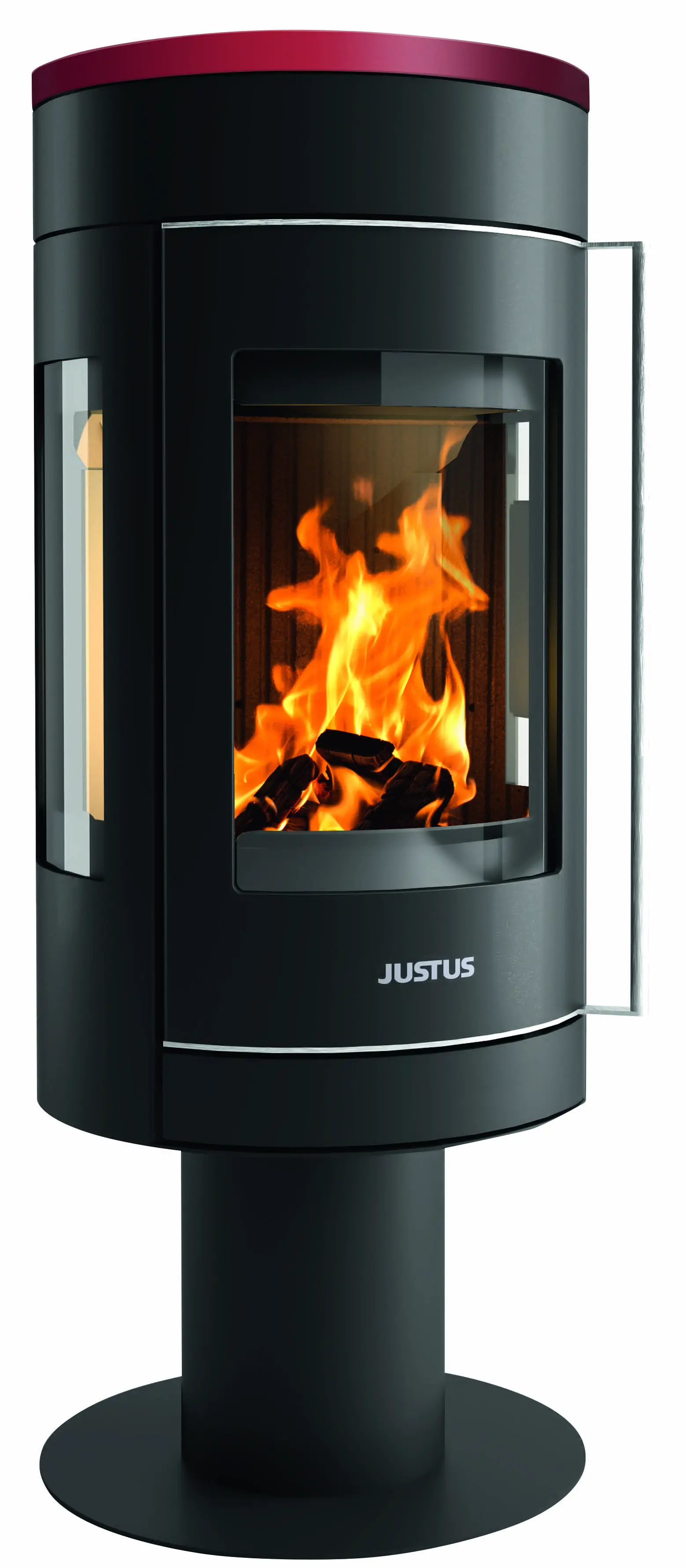 Justus Kaminofen Meva Stahl schwarz mit Abdeckplatte Keramik bordeauxrot 5,5 kW