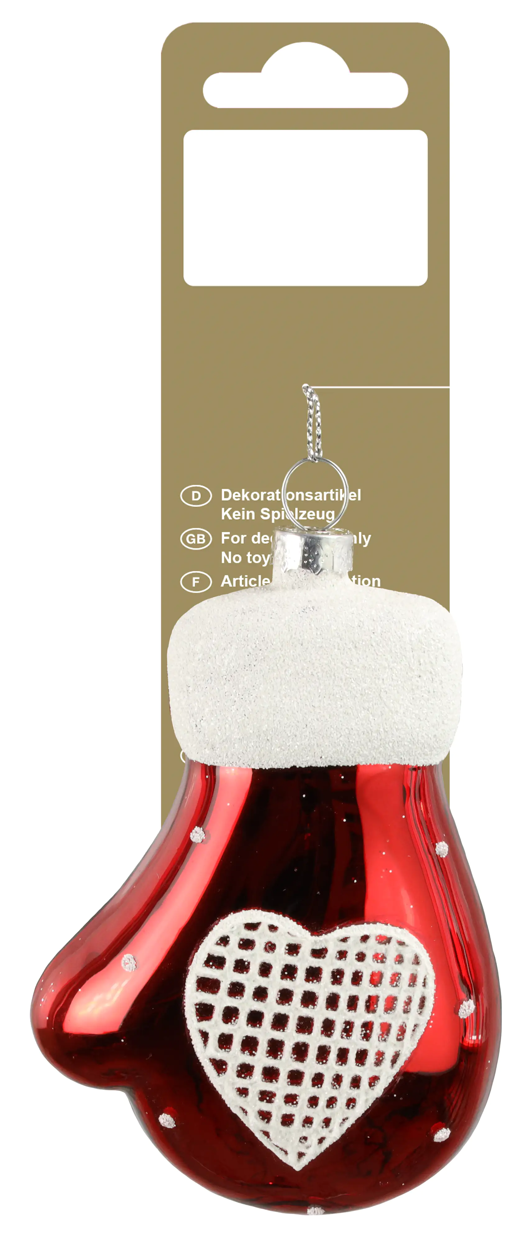 Weihnachtshänger Handschuh mit Herz aus Glas 10 x 6,5 x 3 cm