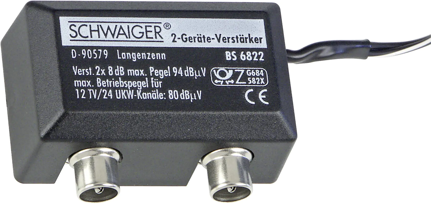 Schwaiger Zwei-Geräte-Verstärker BS6822 531 1x IEC Buchse auf 2x IEC Stecker, Verstärkung bis 2x 8dB