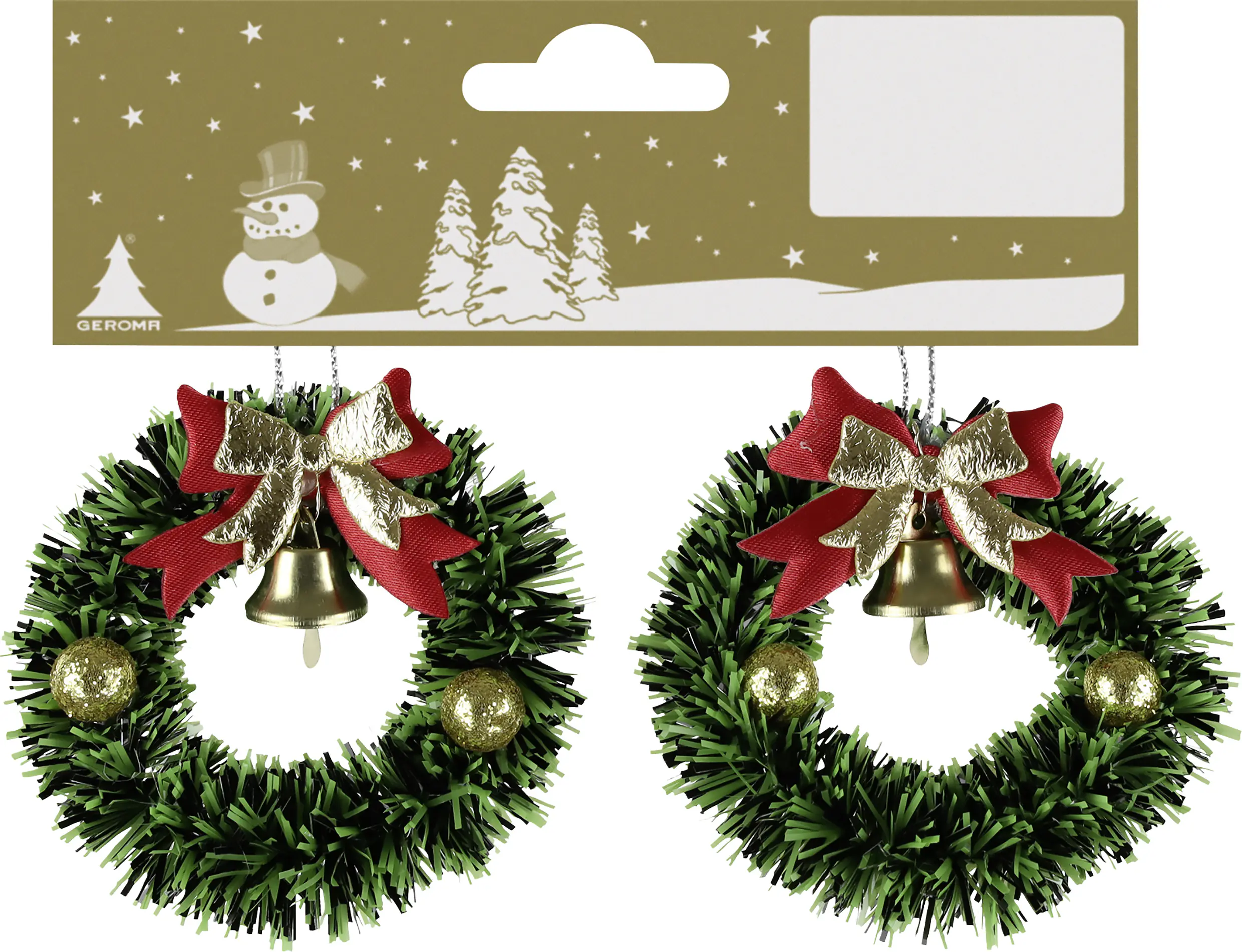 Weihnachtsdeko Kranz aus Kunststoff Ø 6,5 cm grün/rot/gold - 2 Stück