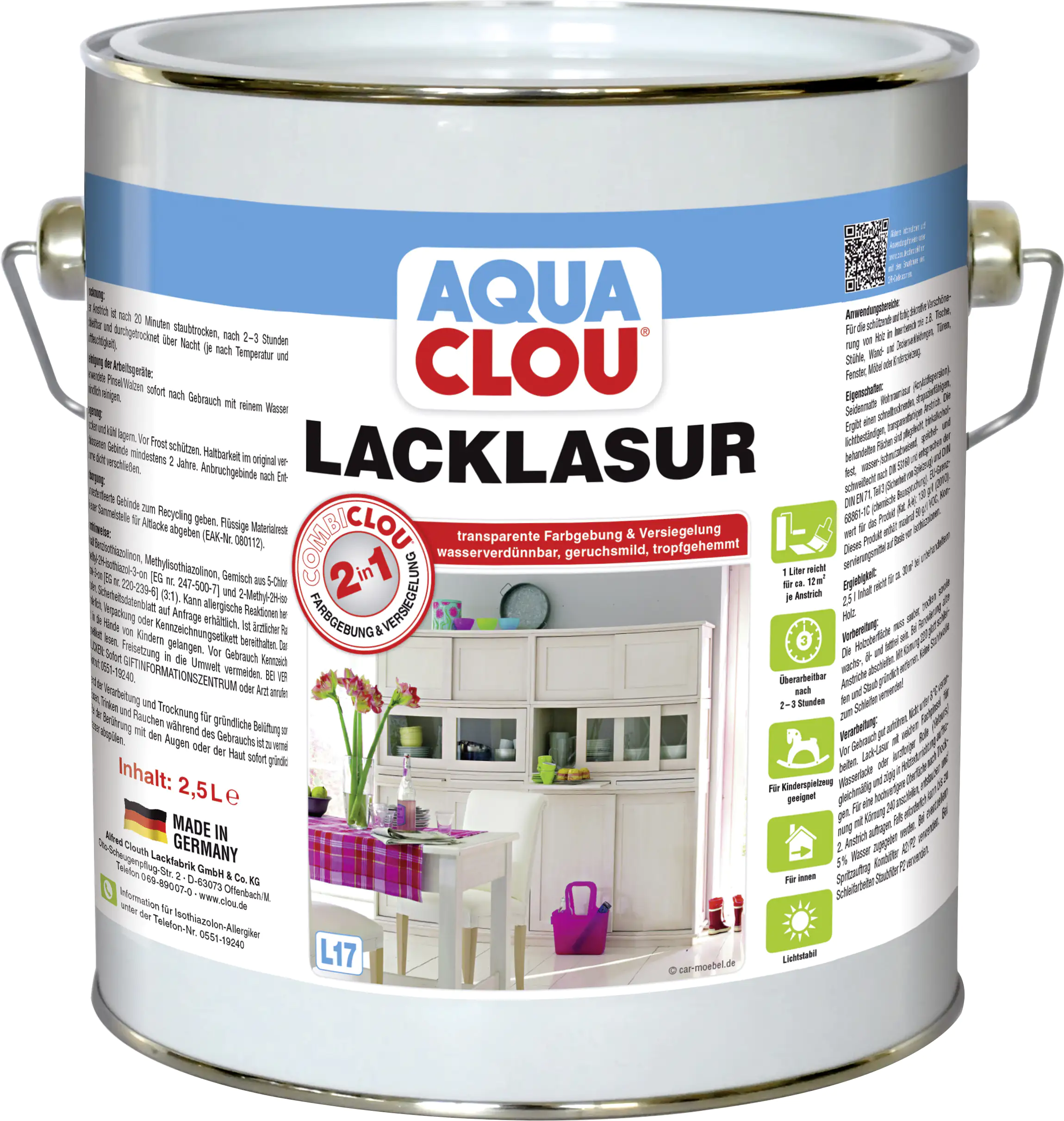Aqua Clou Lacklasur L17 Nr.16 2,5 L weiß