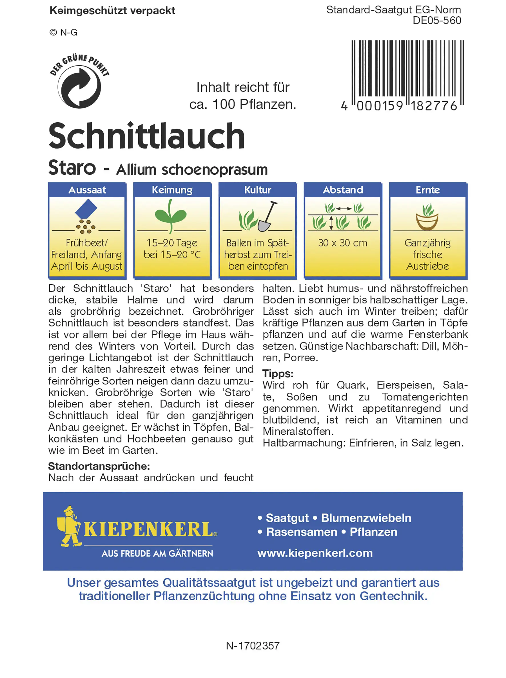 Kiepenkerl Schnittlauch Staro Inhalt reicht für ca. 100 Pflanzen