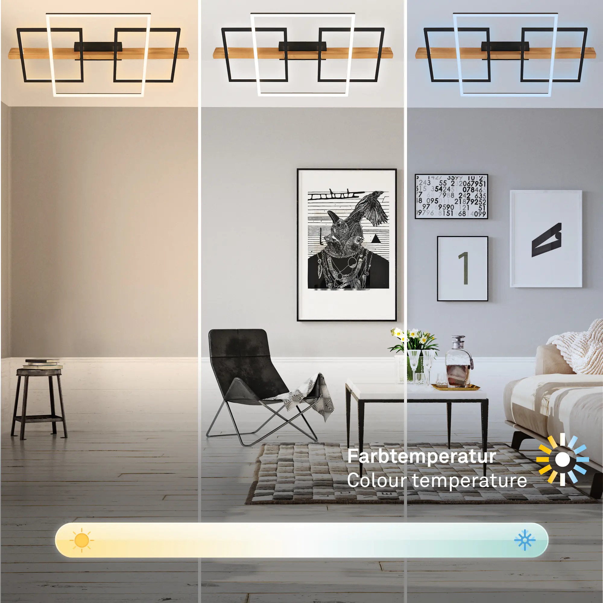 Briloner LED Deckenleuchte CADRE CCT matt-schwarz, Holz Briloner LED Deckenleuchte CADRE CCT matt-schwarz, Holz