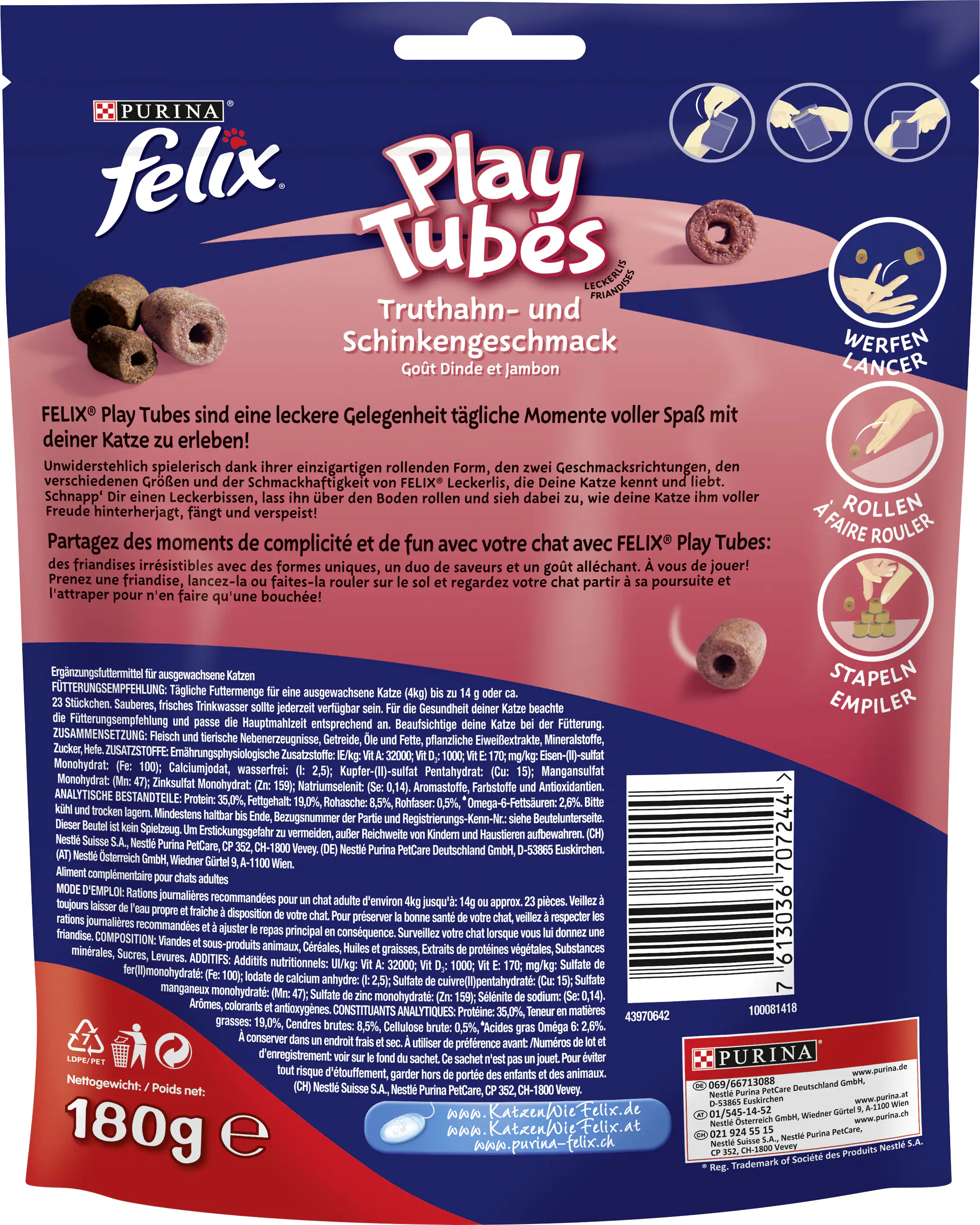 7613036707244_2370402 Felix Play Tubes Truthahn Schinken Katzensnacks 180g