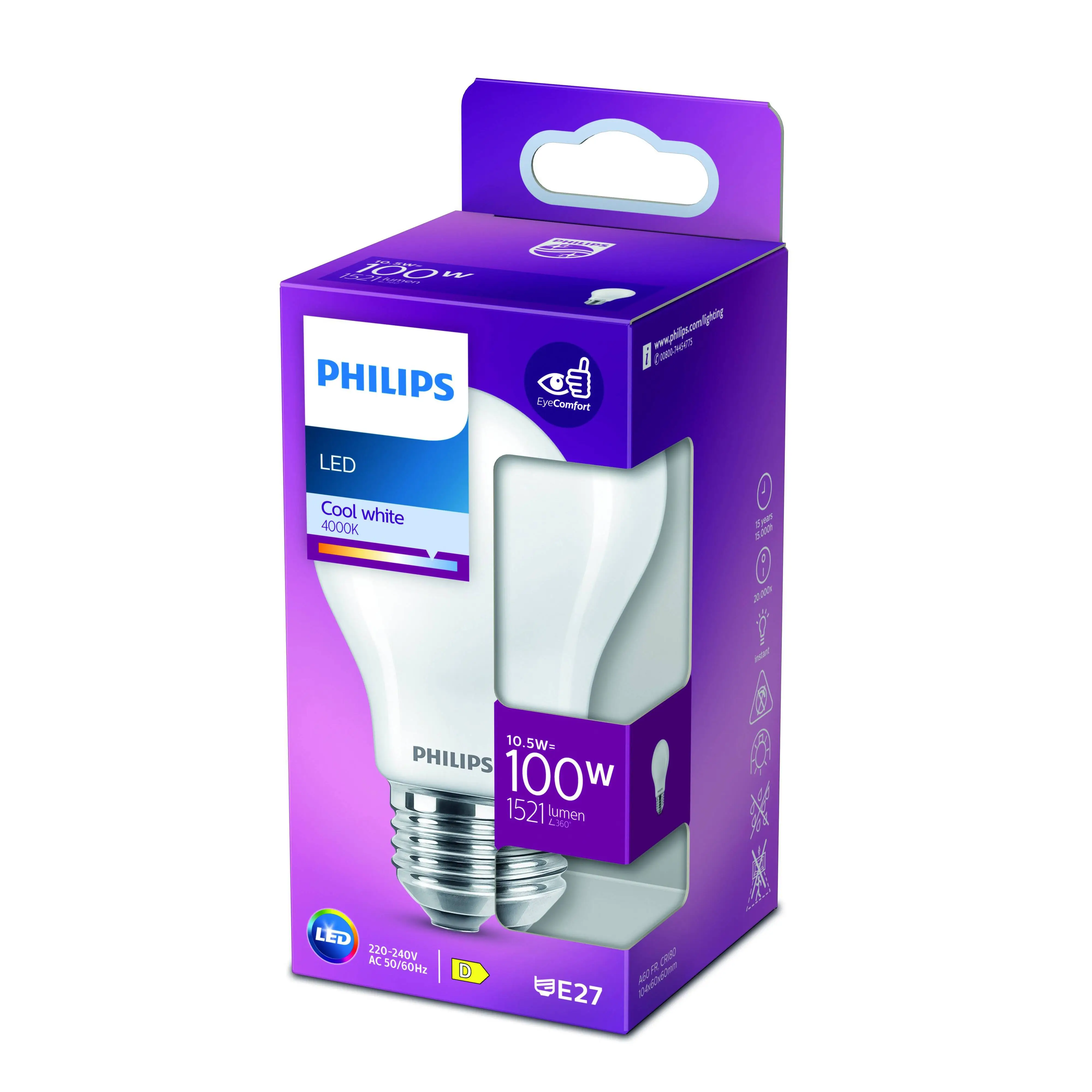 Philips LED-Leuchtmittel Birnenform A60 E27 10,5W neutralweiß