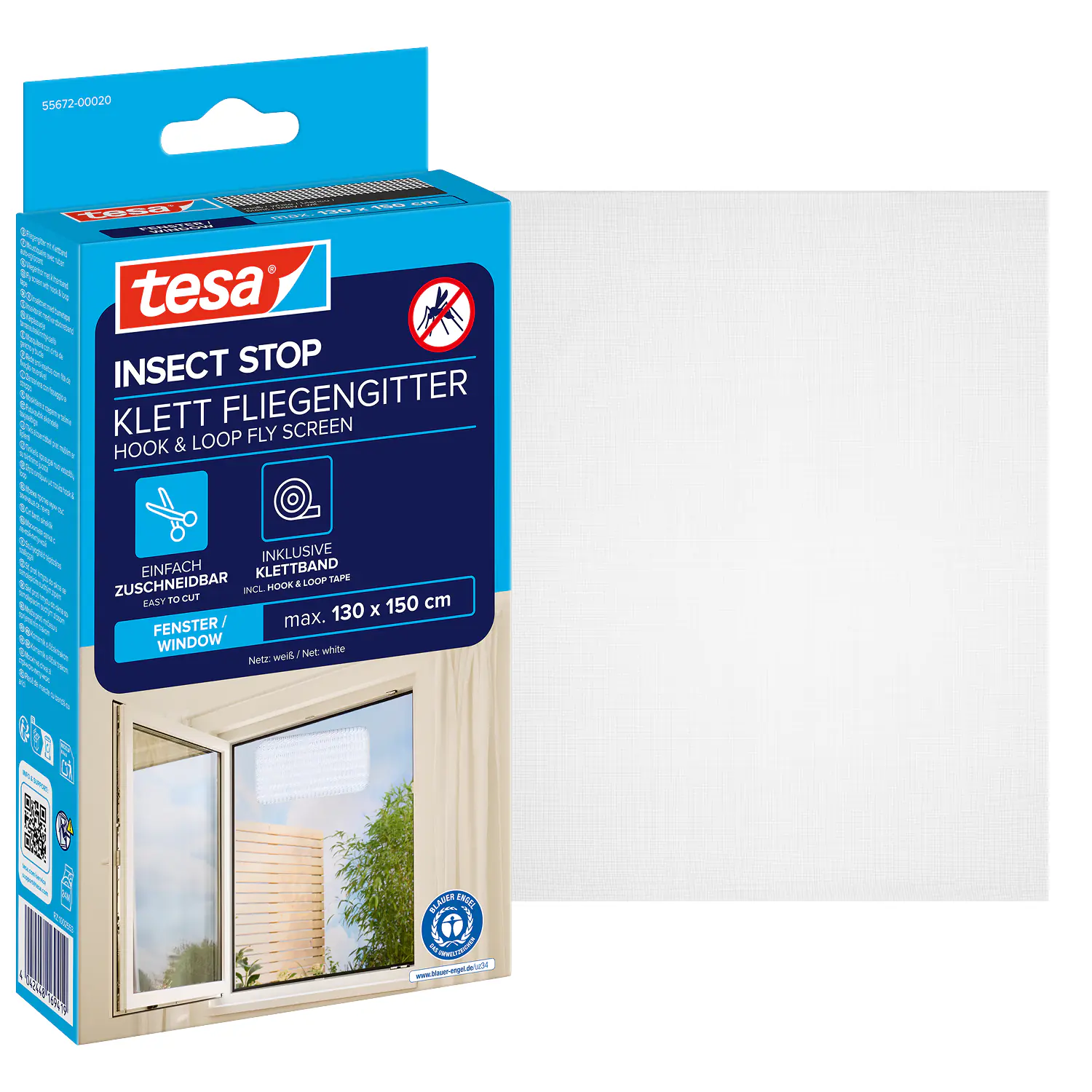 tesa Fliegengitter STANDARD 130 x 150 cm weiß individuell kürzbar