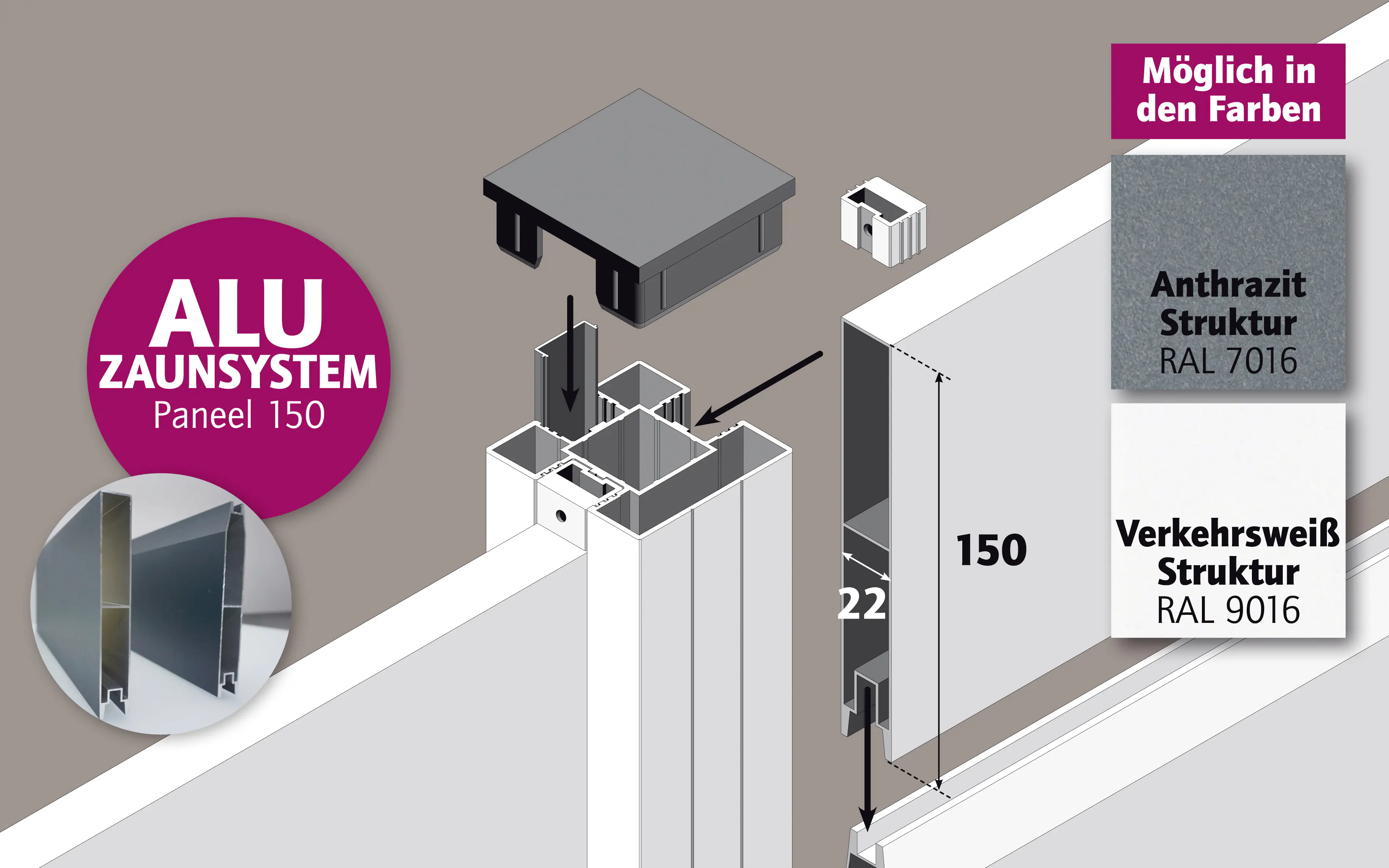 Ambiente Alu-Zaun Paneel 150 B x H: 120 cm x 180 cm, 22 mm stark