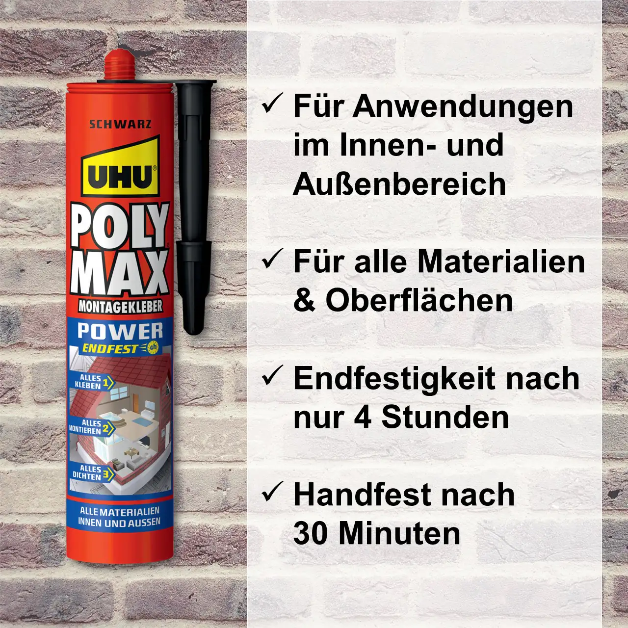 UHU Poly Max Montagekleber Power schwarz 425g schwarz, Kartusche, 425g