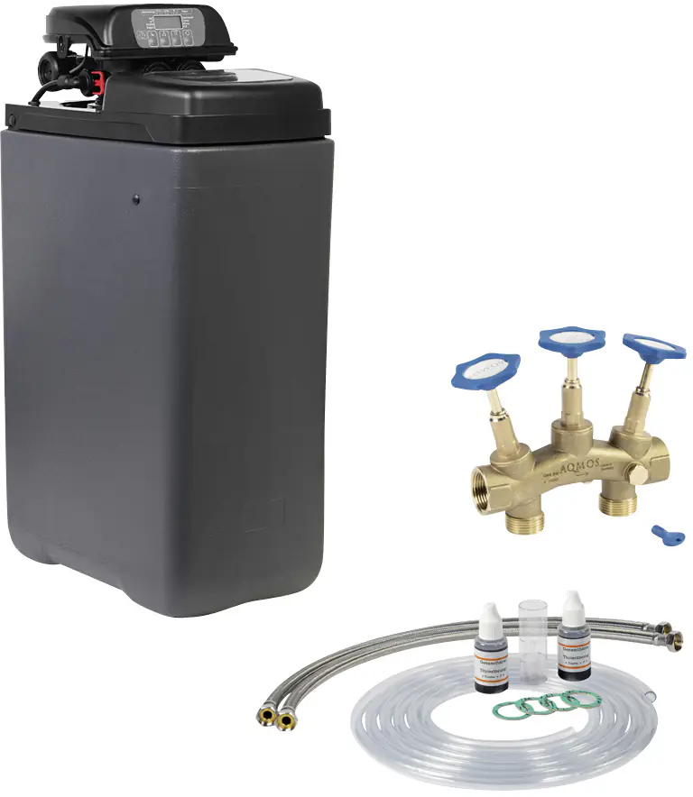 Aqmos Entkalkungsanlage Pink 20 mit Anschlussset & Montageblock für Haushalte bis 7 Personen