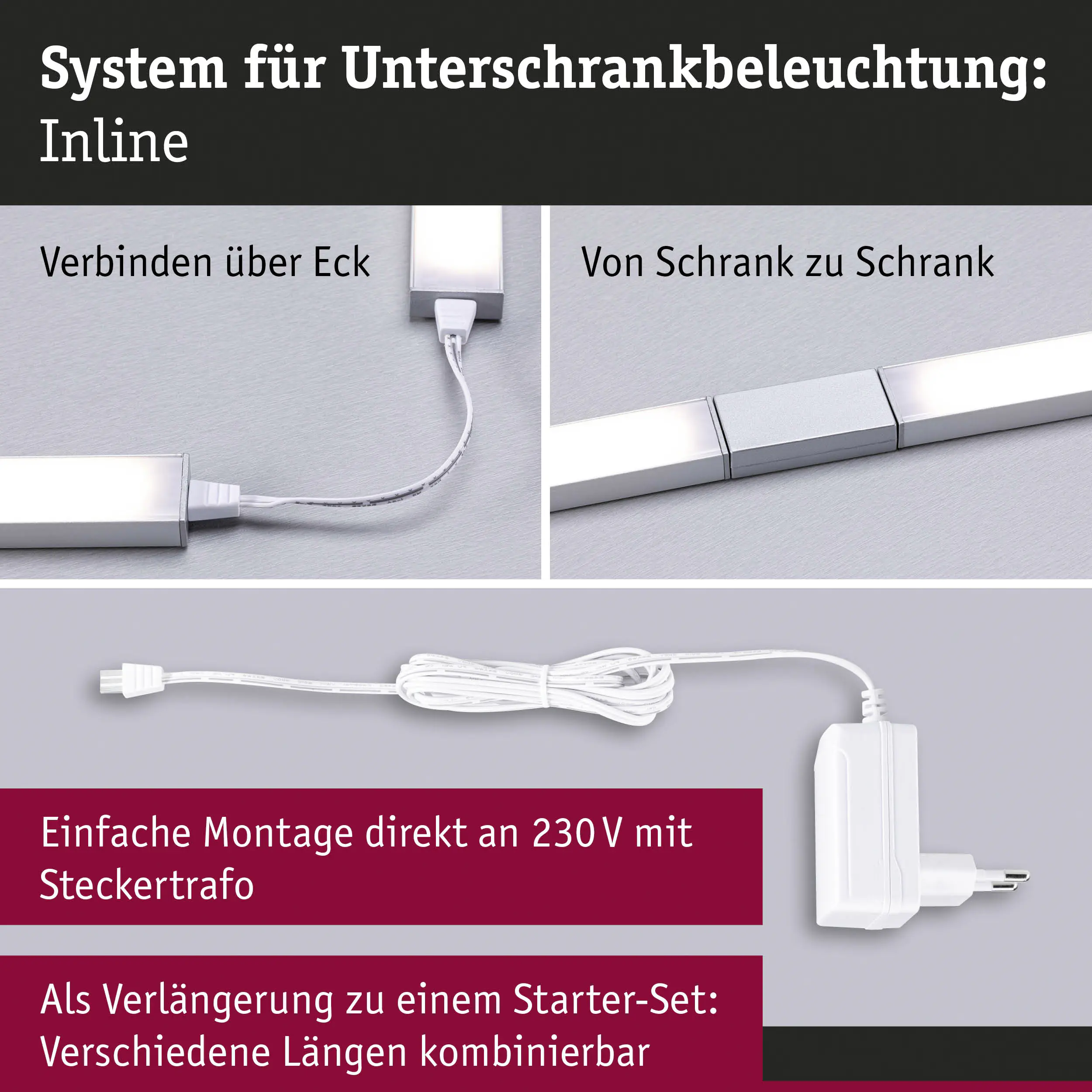Paulmann LED Lichtleiste Inline Erweiterung weiß 55 cm TW 2er Set