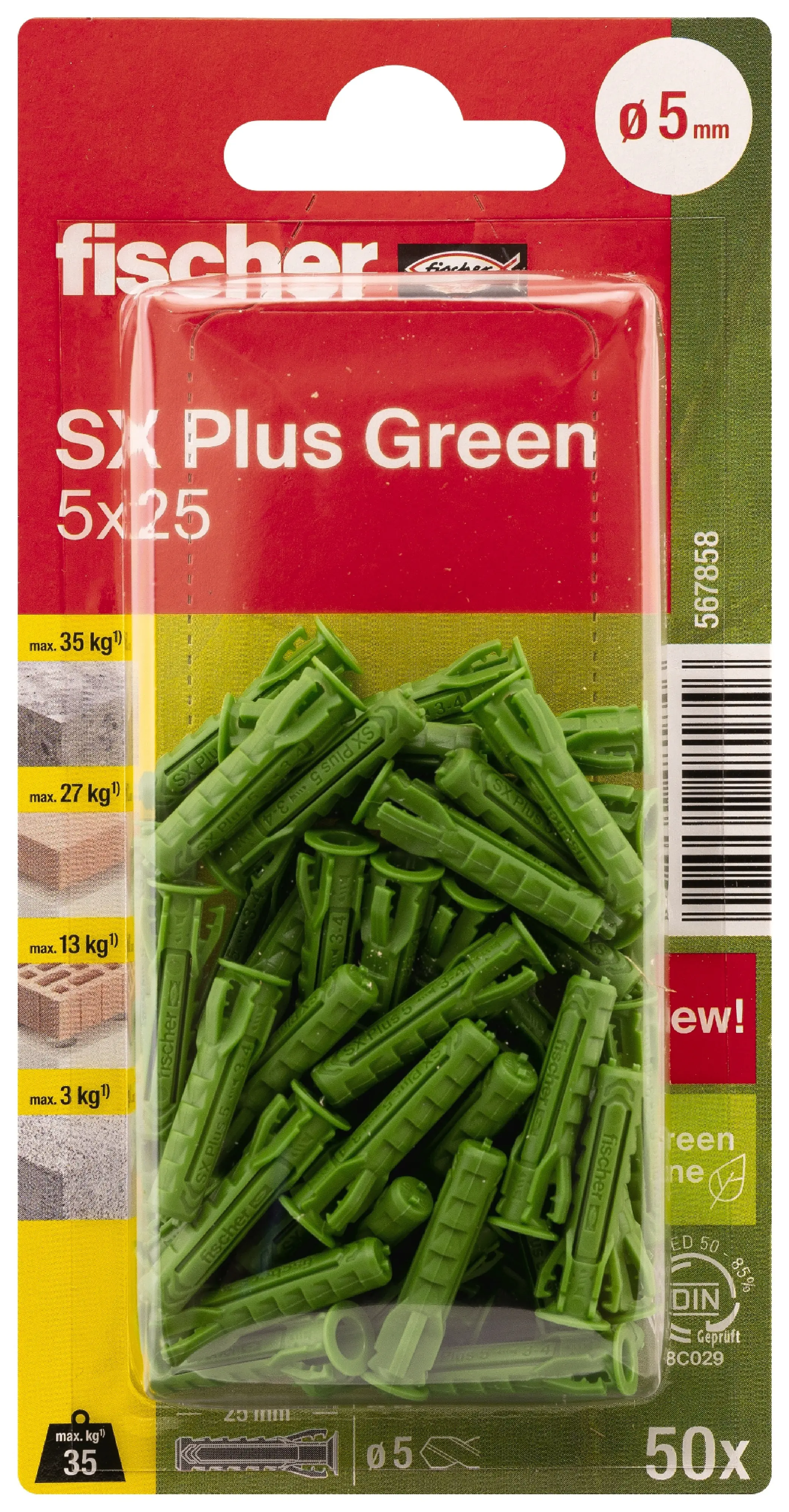 Fischer Spreizdübel SX Plus Green 5.0 x 25 mm - 50 Stück Fischer Spreizdübel SX Plus Green 5.0 x 25 mm - 50 Stück