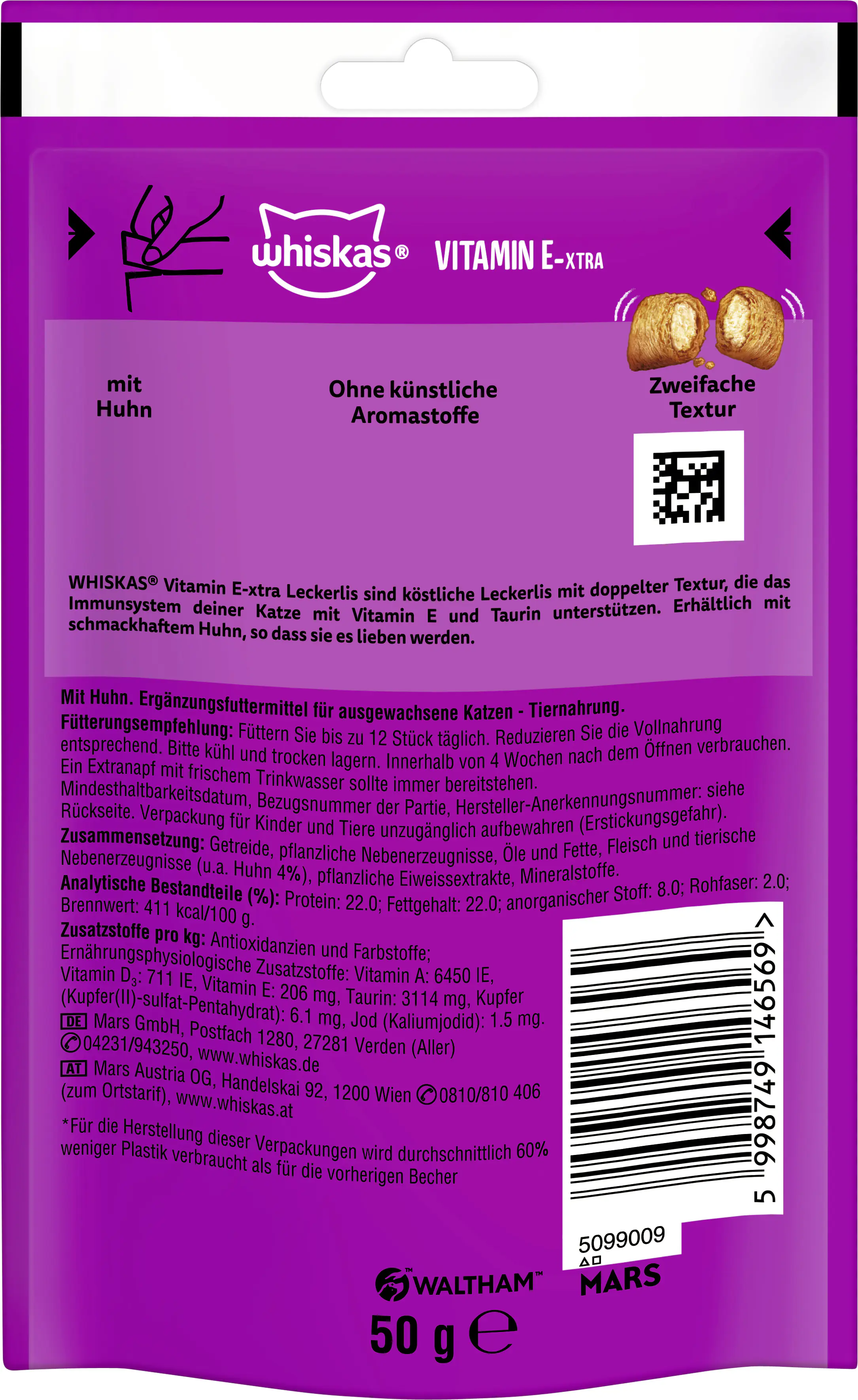 Whiskas Vitamin Extra Katzensnack Adult 50 g Huhn