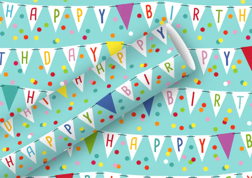 4014995177254 Braun & Company Geschenkpapier Kollektion Wimpel türkis 2 m x 70 cm