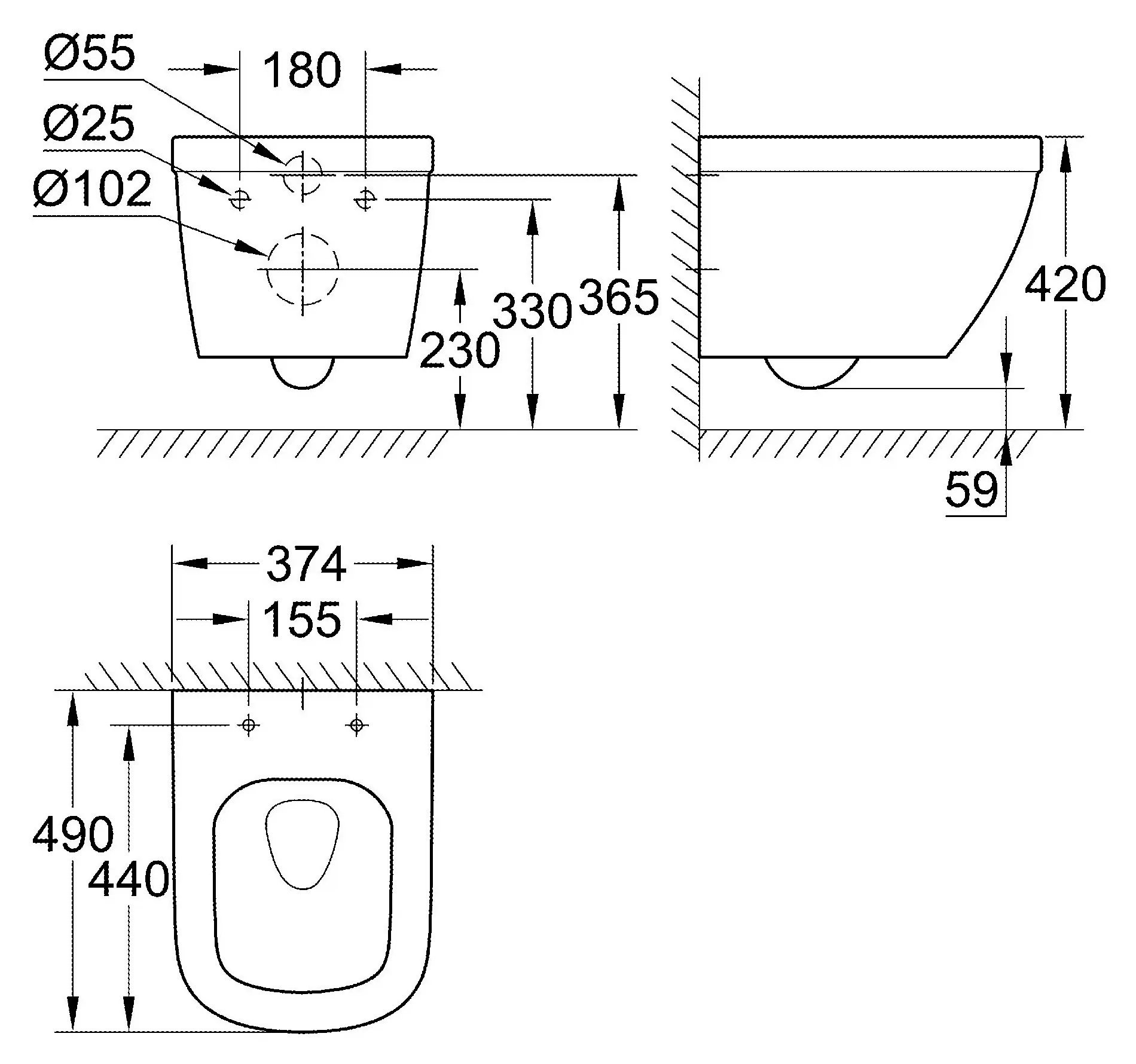 Grohe Wand WC spülrandlos Keramik Euro compact Tiefspüler weiß 