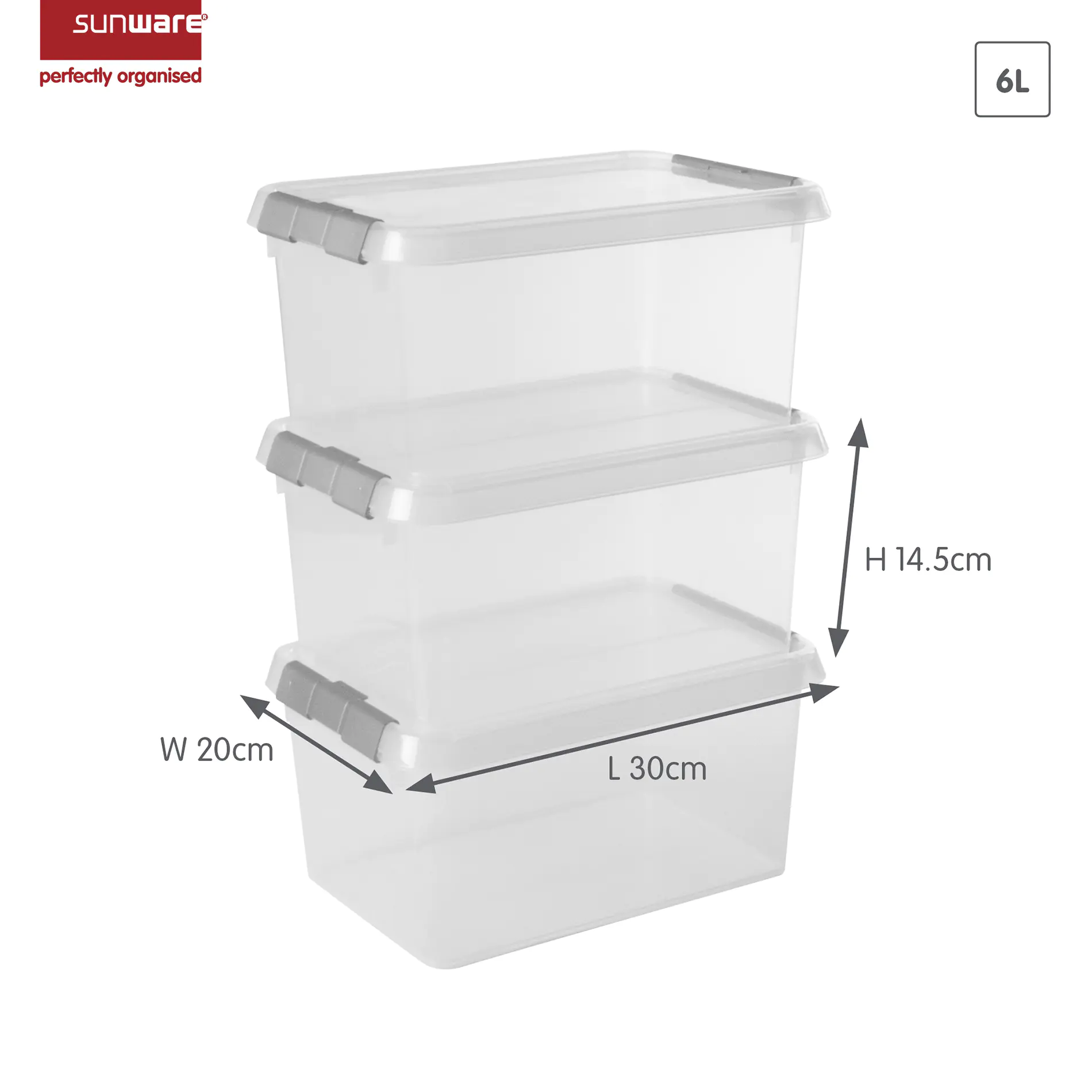 Sunware Comfort line Aufbewahrungsbox 3er-Set für 6L transparent metallfarbig Sunware Comfort line Aufbewahrungsbox 3er-Set für 6L transparent metallfarbig