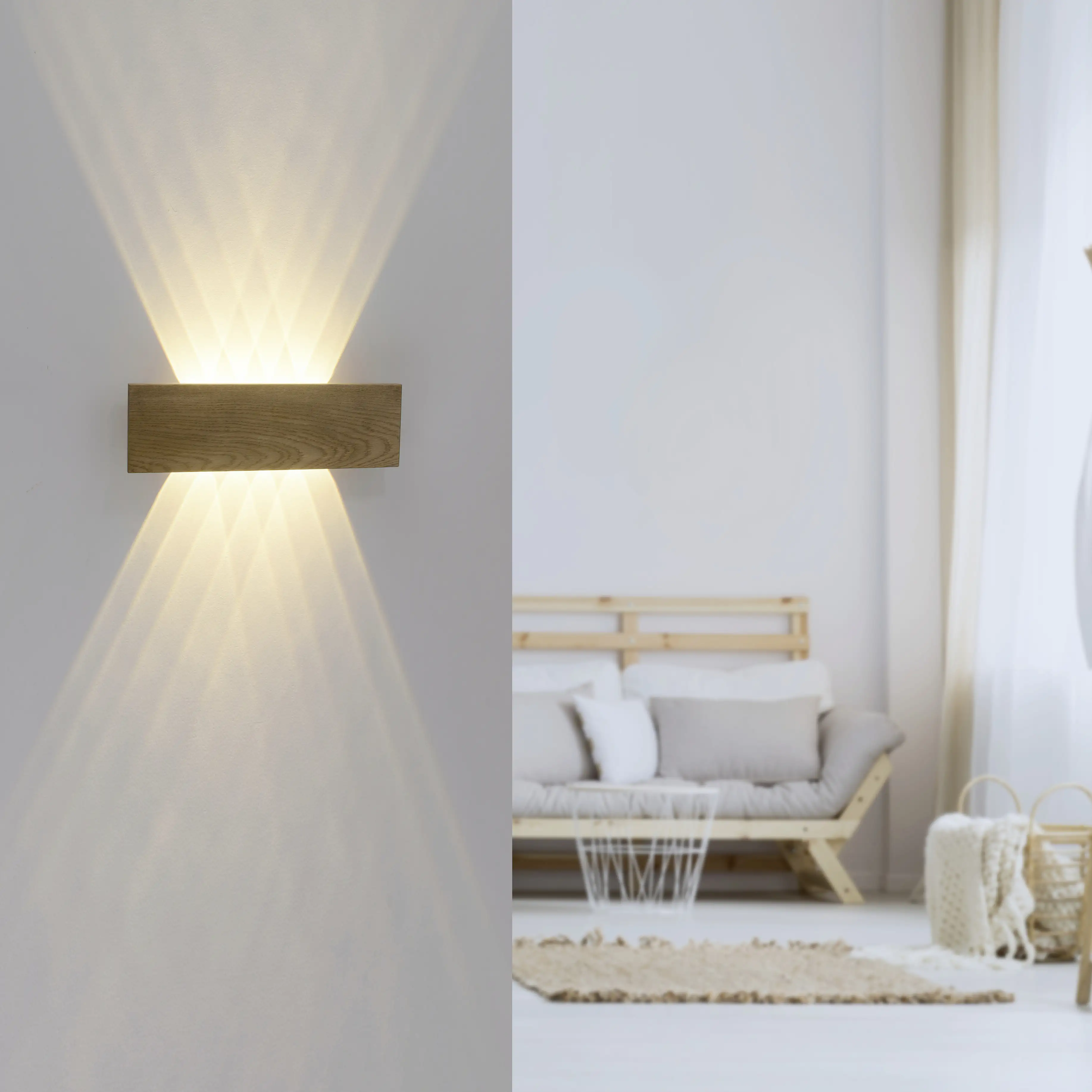 Paul Neuhaus LED Wandleuchte Palma holz 45 x 14 cm Up & Down warmweiß