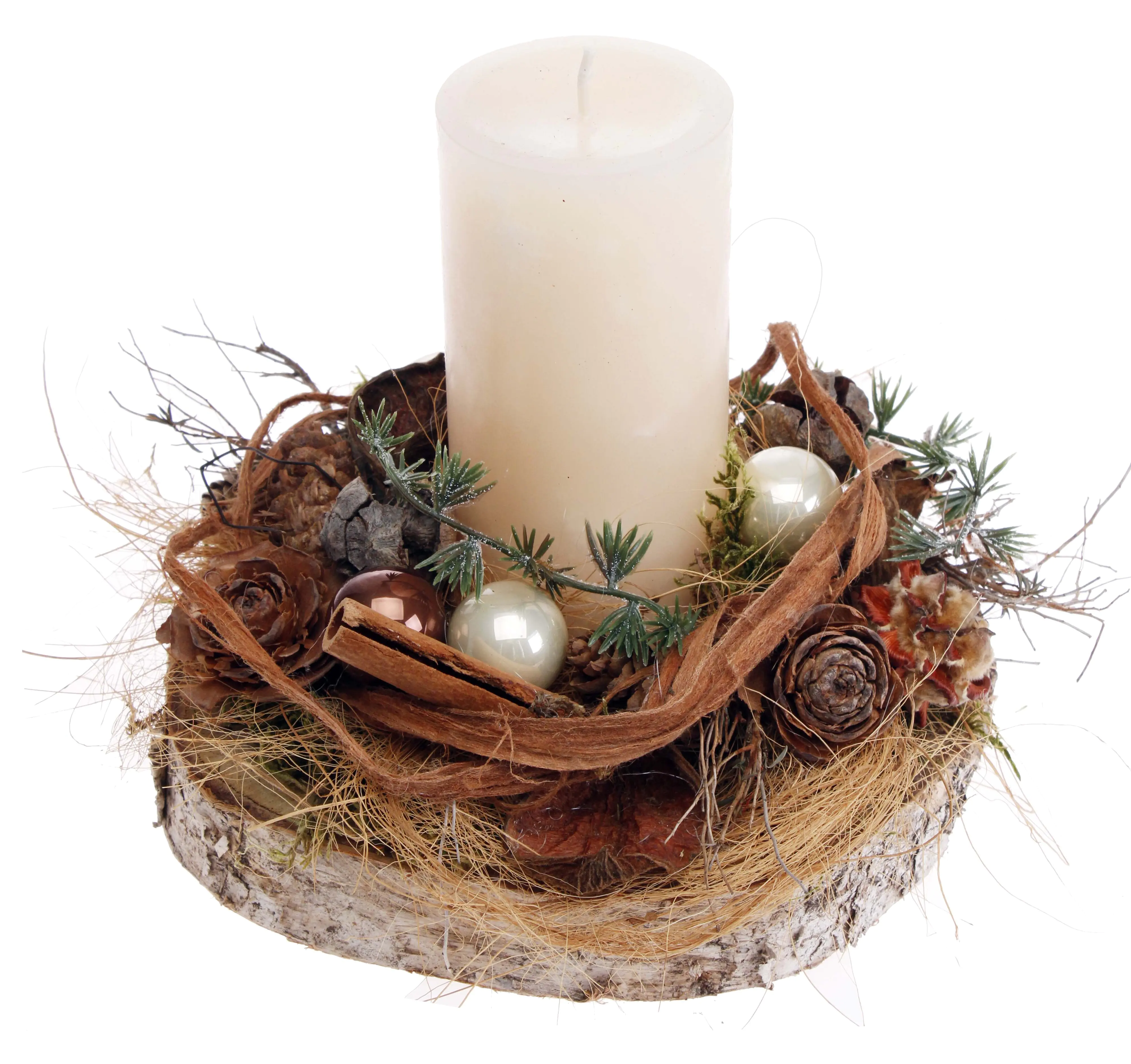 Birkenscheibe mit Trendkerze Ø 19 cm weiß