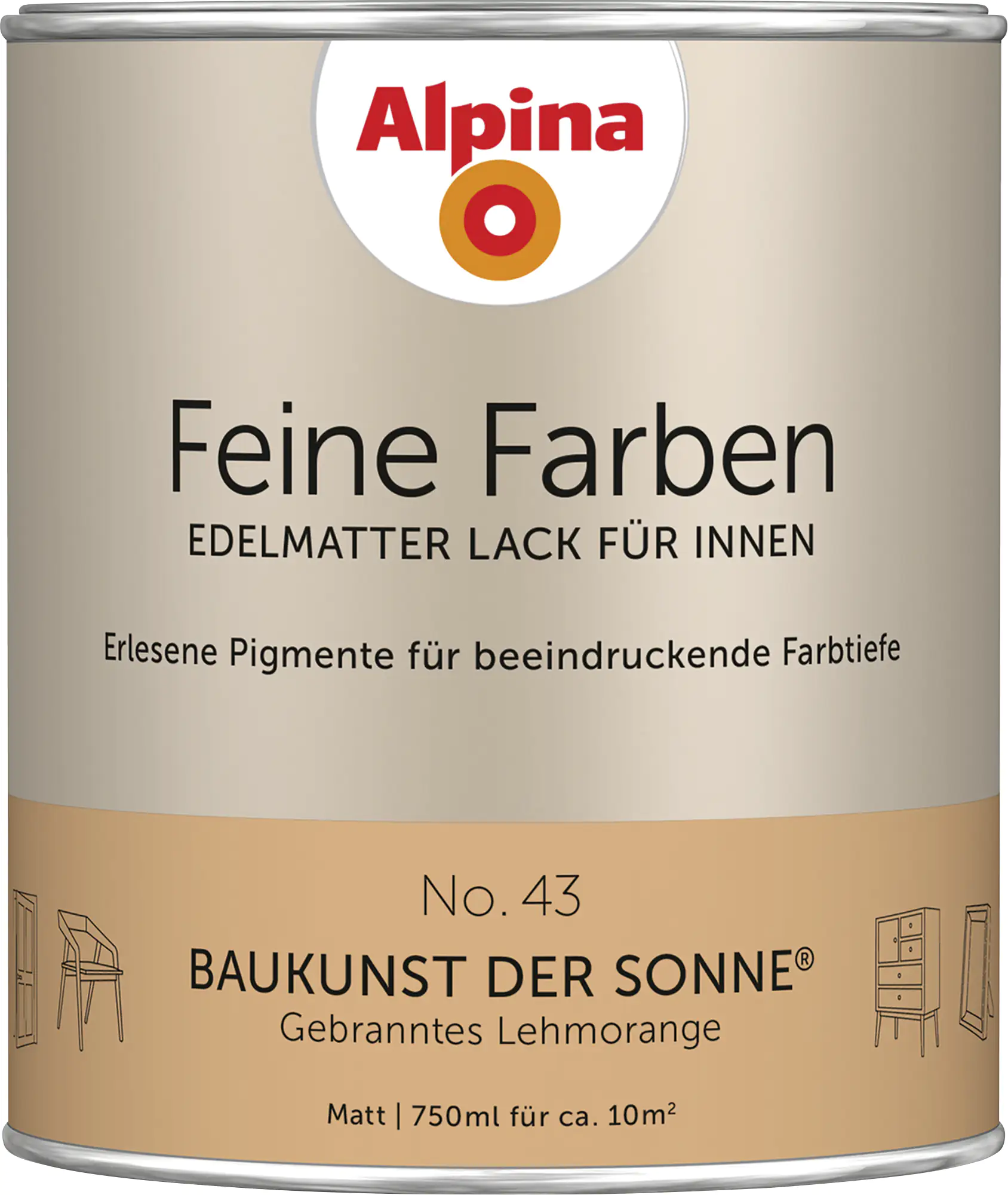 Alpina Feine Farben Lack No. 43 Baukunst der Sonne  lehmorange edelmatt 750 ml