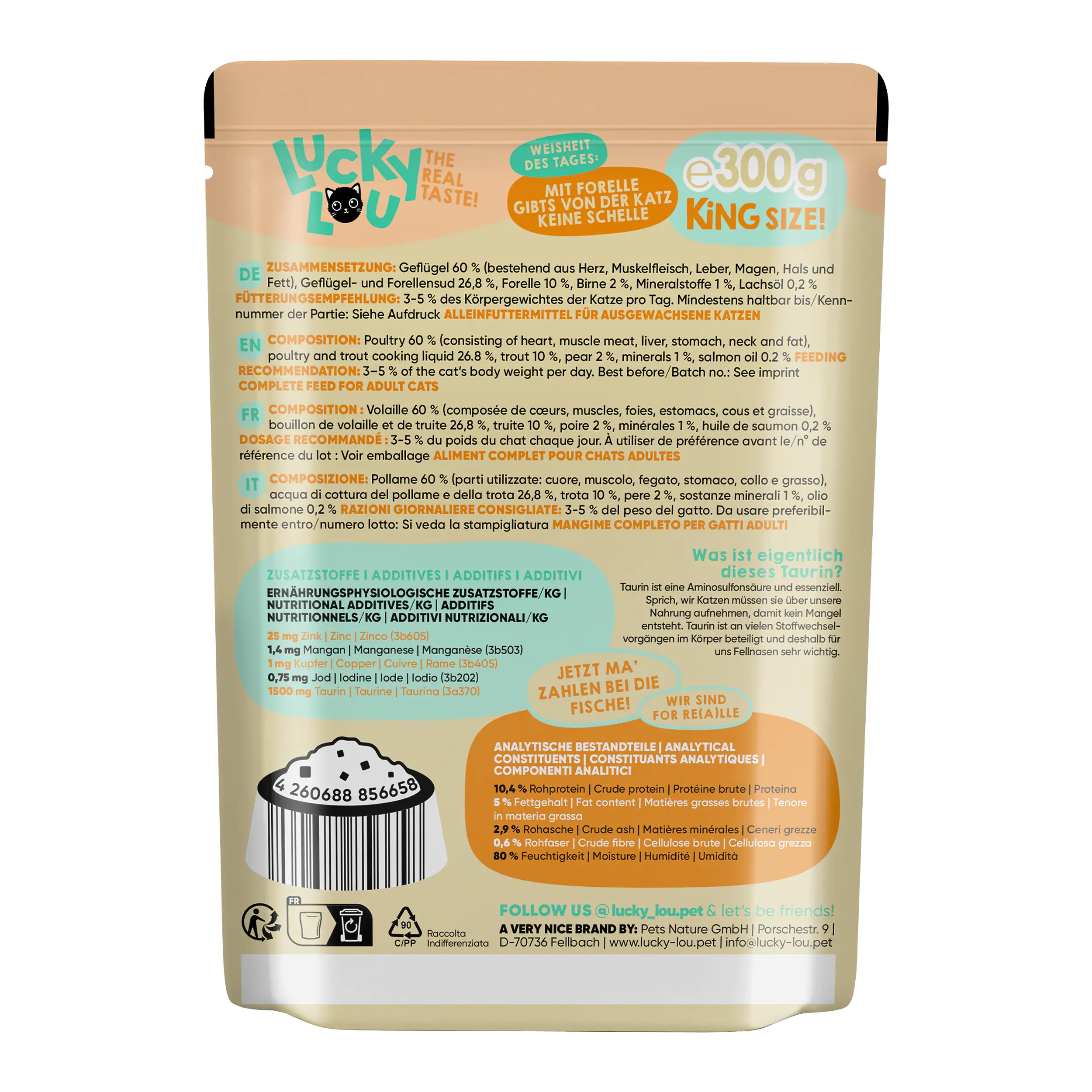 Lucky Lou Katzenfutter Geflügel und Forelle 300 g Lucky Lou Katzenfutter Geflügel und Forelle 300 g
