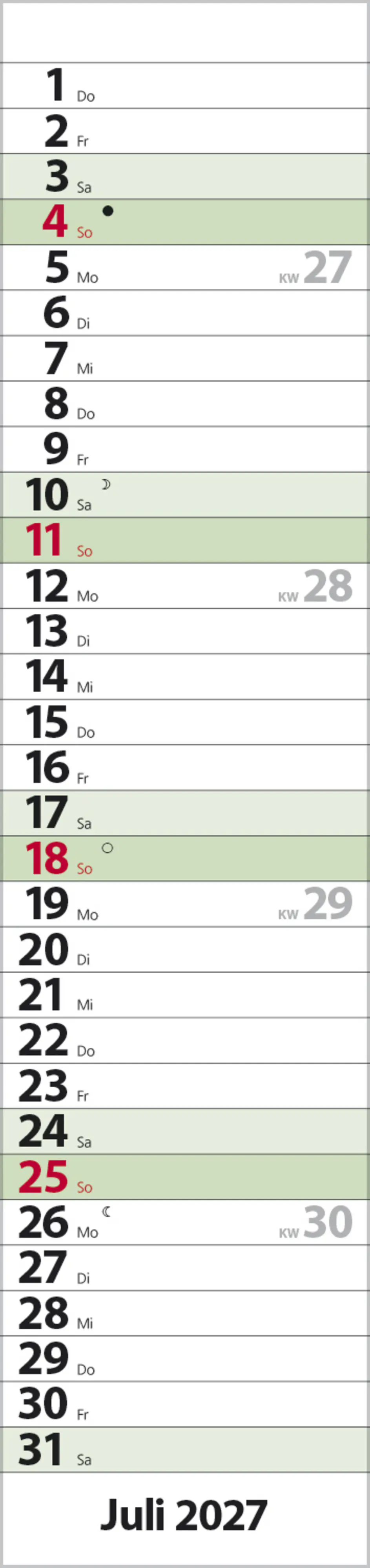 Korsch Kalender Streifenplaner Compact 2027 dunkelgrün 