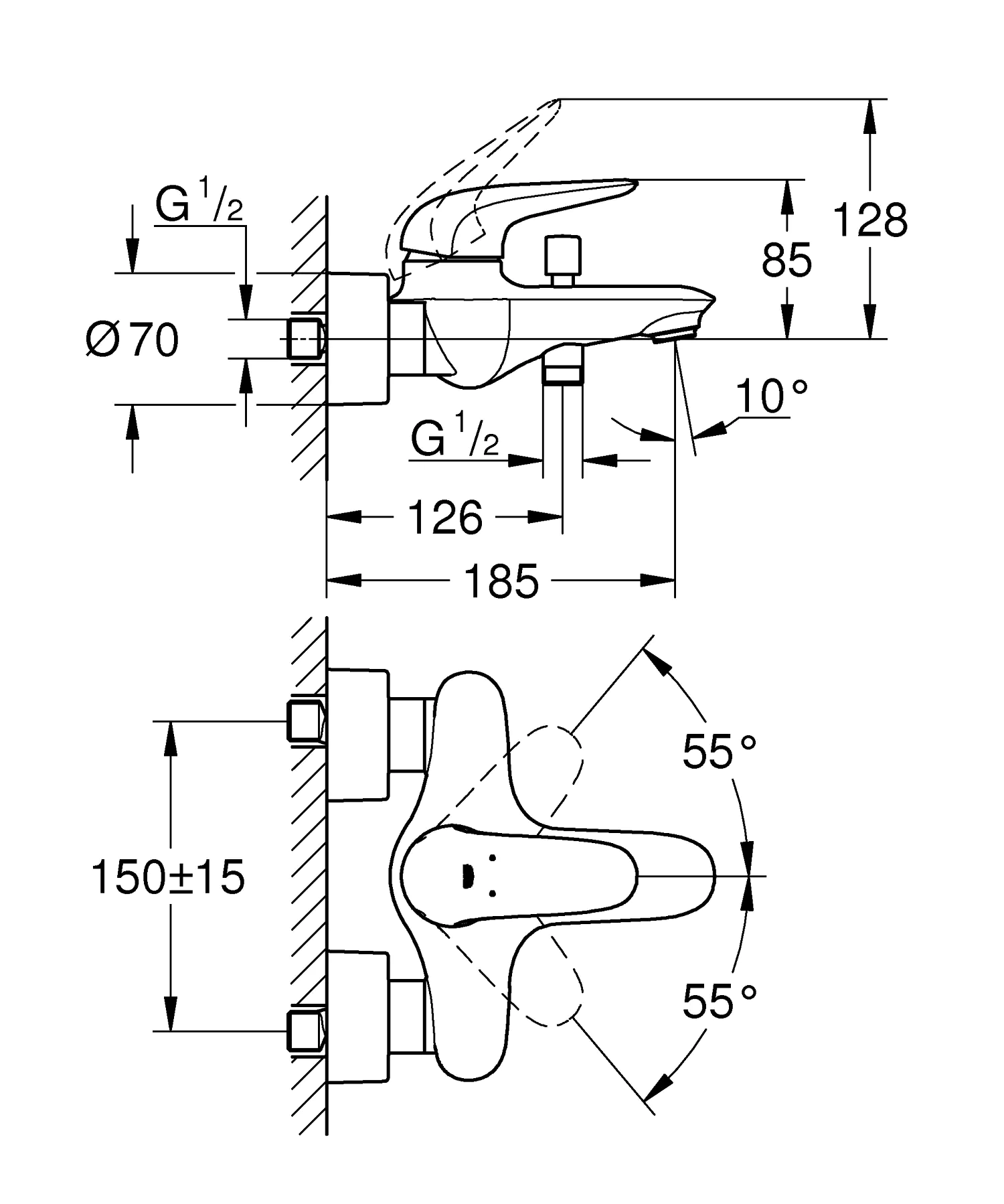 Grohe Wave Wannenarmatur verchromt, mit variabler Temperatur- und Mengenbegrenzung