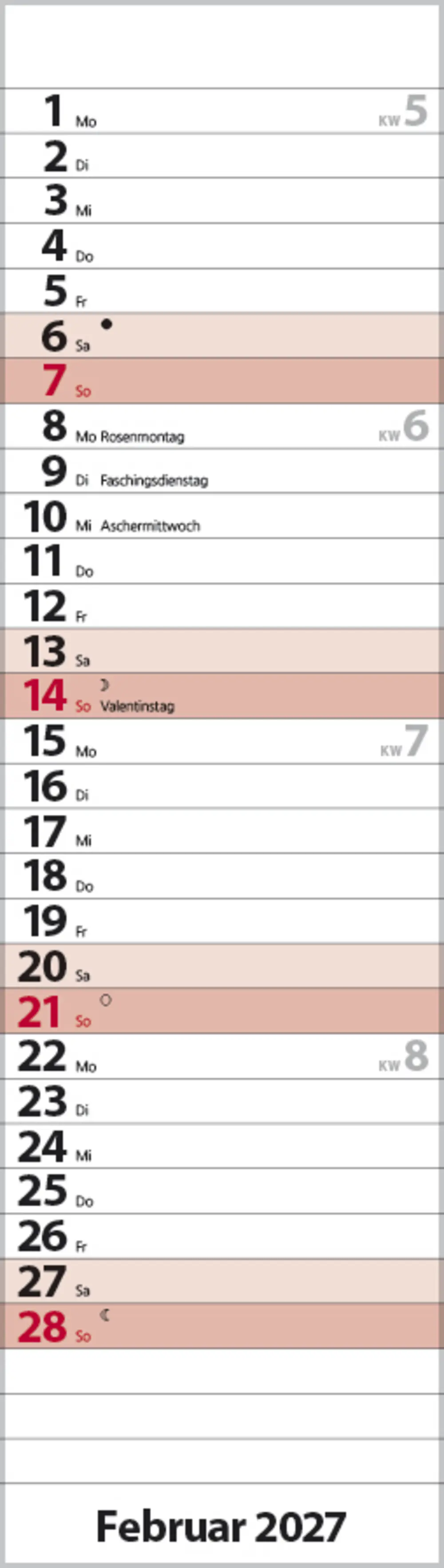 Korsch Kalender Streifenplaner Mini 2027 rot