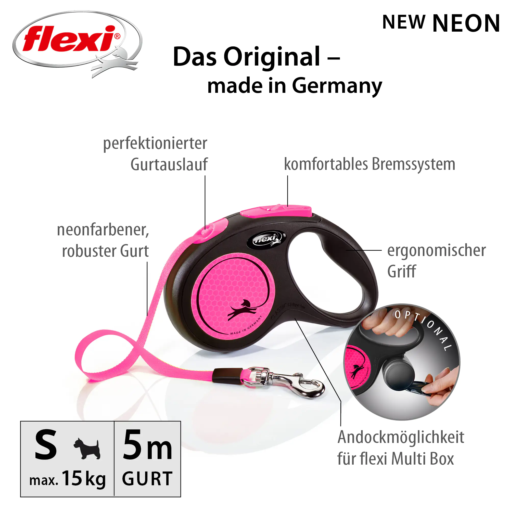 Flexi Hundeleine New Neon neon pink Gurt 5 m Flexi Hundeleine New Neon neon pink Gurt 5 m