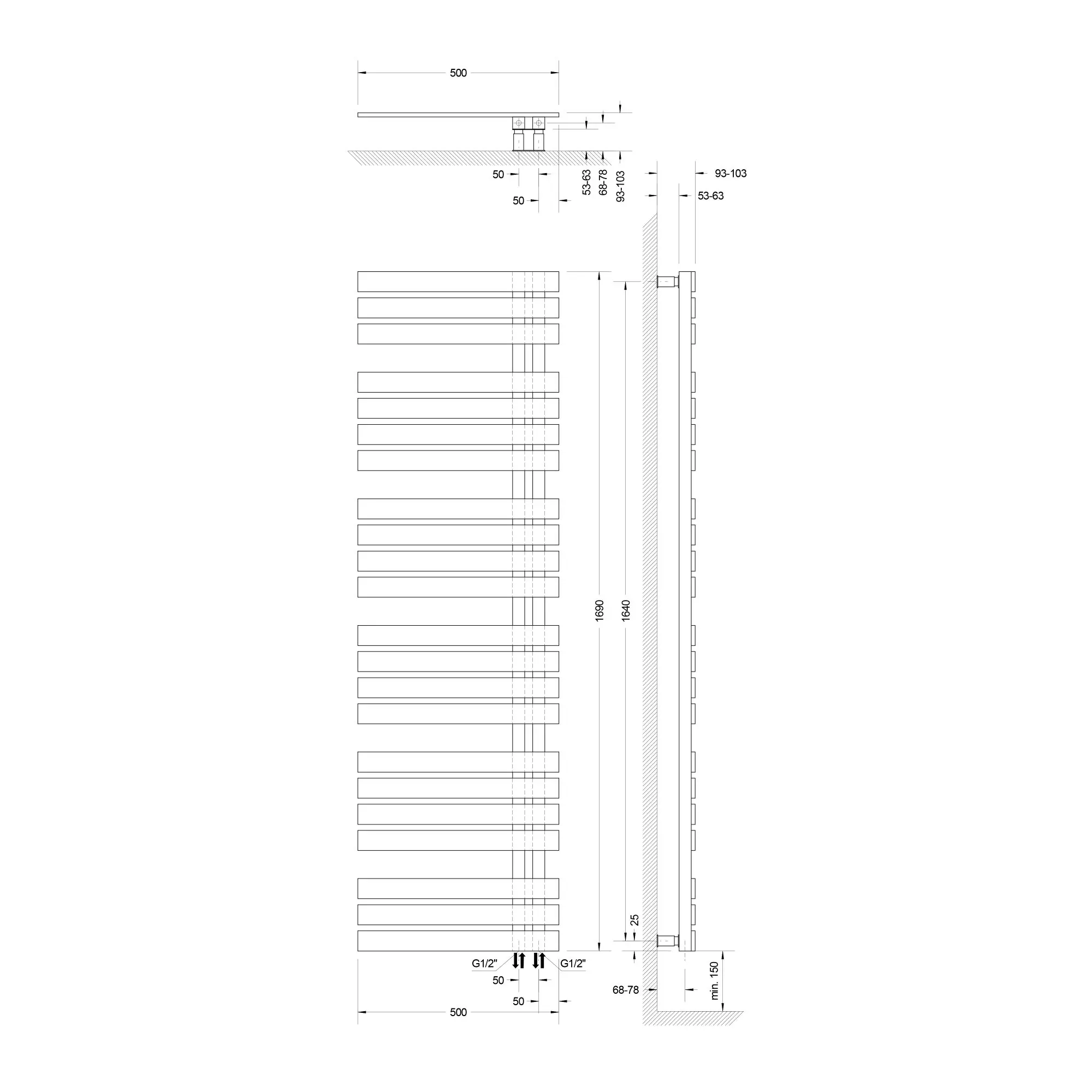 Schulte Design-Heizkörper Breda 169 x 50 cm mattschwarz 718 W