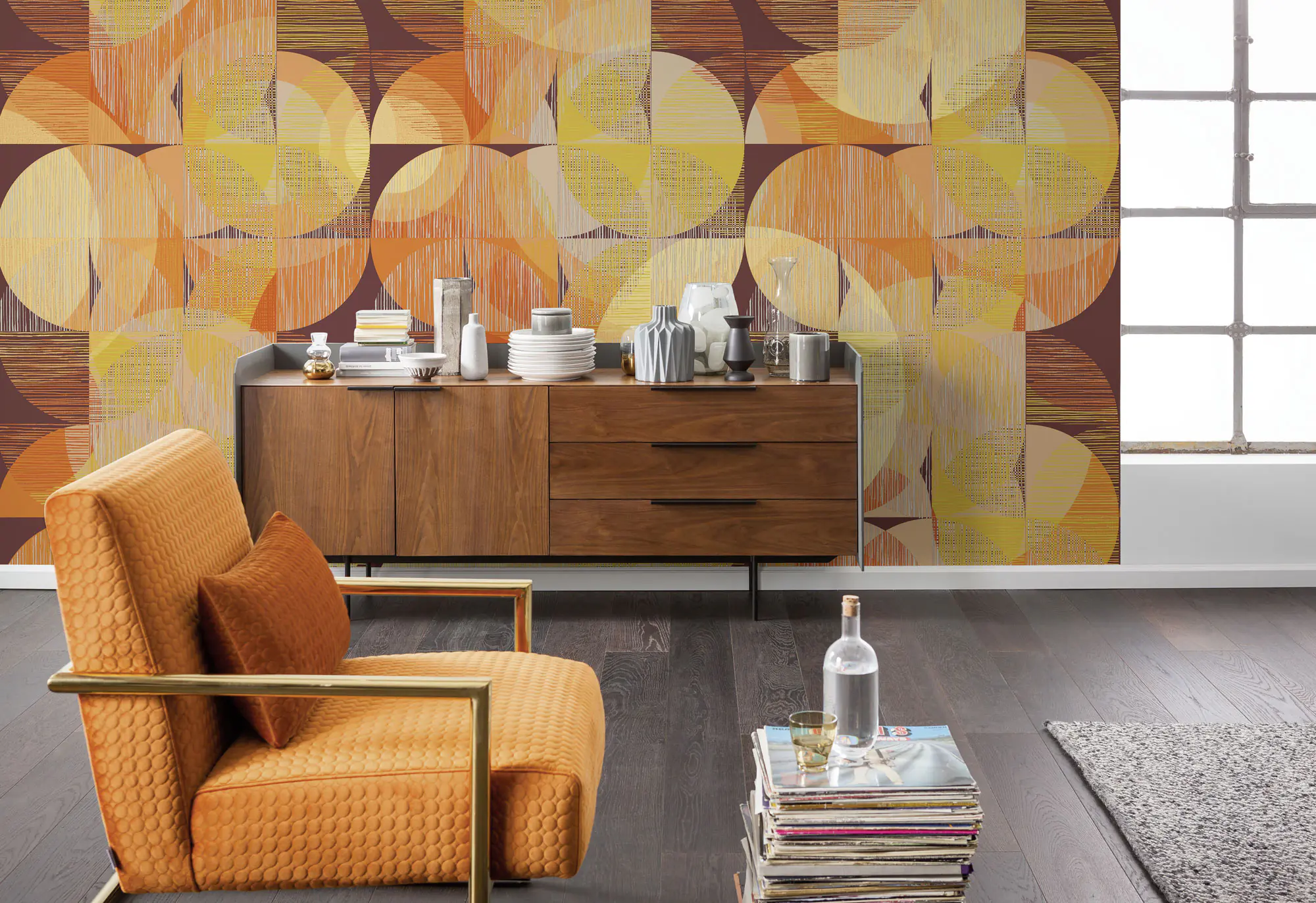 Komar Vlies Fototapete Seventies Swing braun-orange 250 x 300 cm 