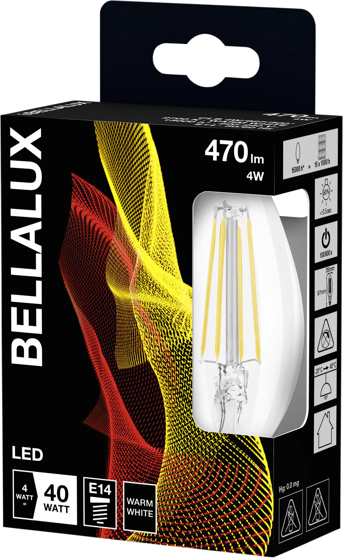 Bellalux LED Leuchtmittel Classic B40 E14 4W 2er Pack warmweiß, klar