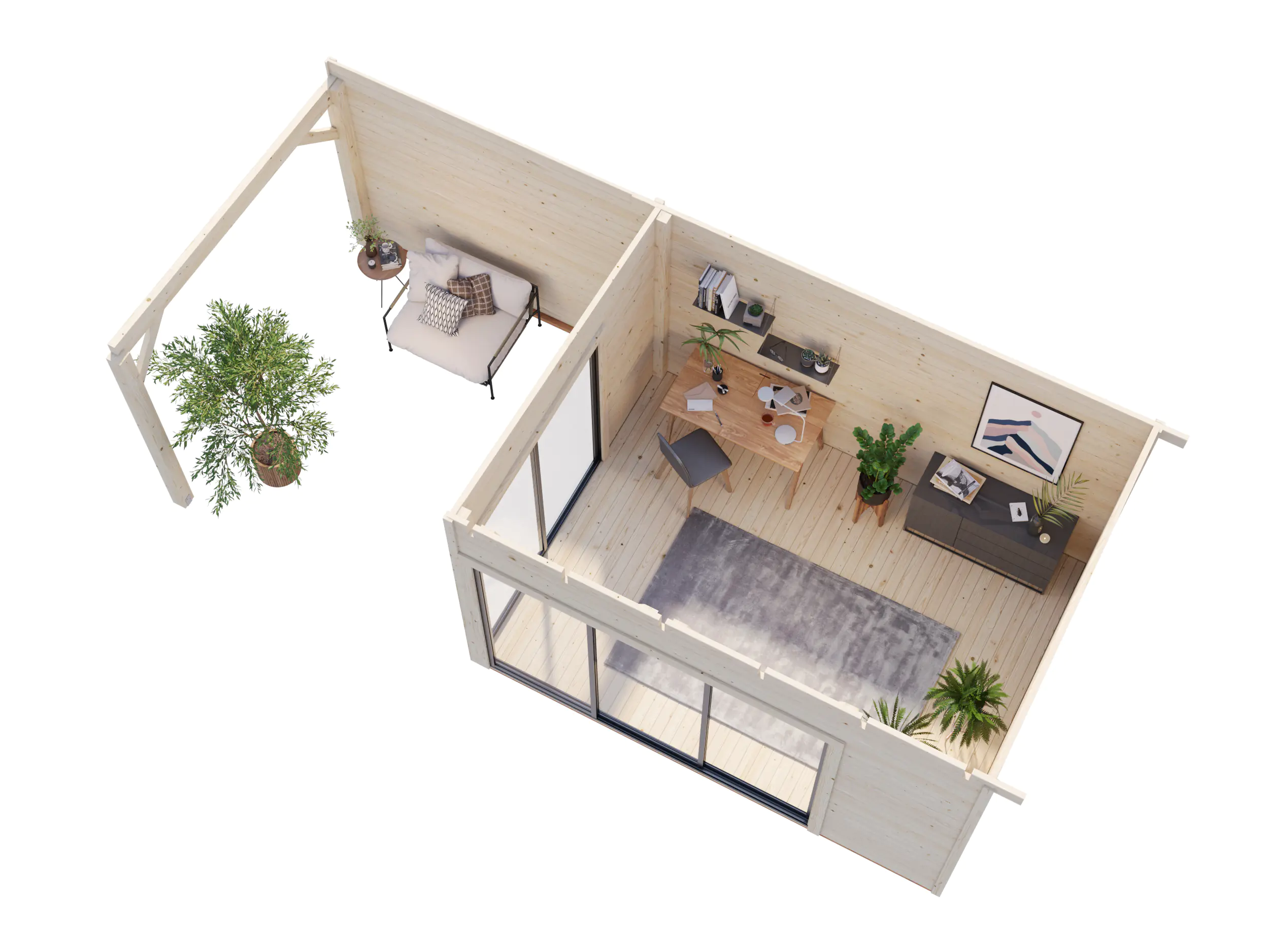 Palmako Gartenhaus Andrea 693 x 300 cm Slide Plus mit Glasschiebetüren grau lackiert