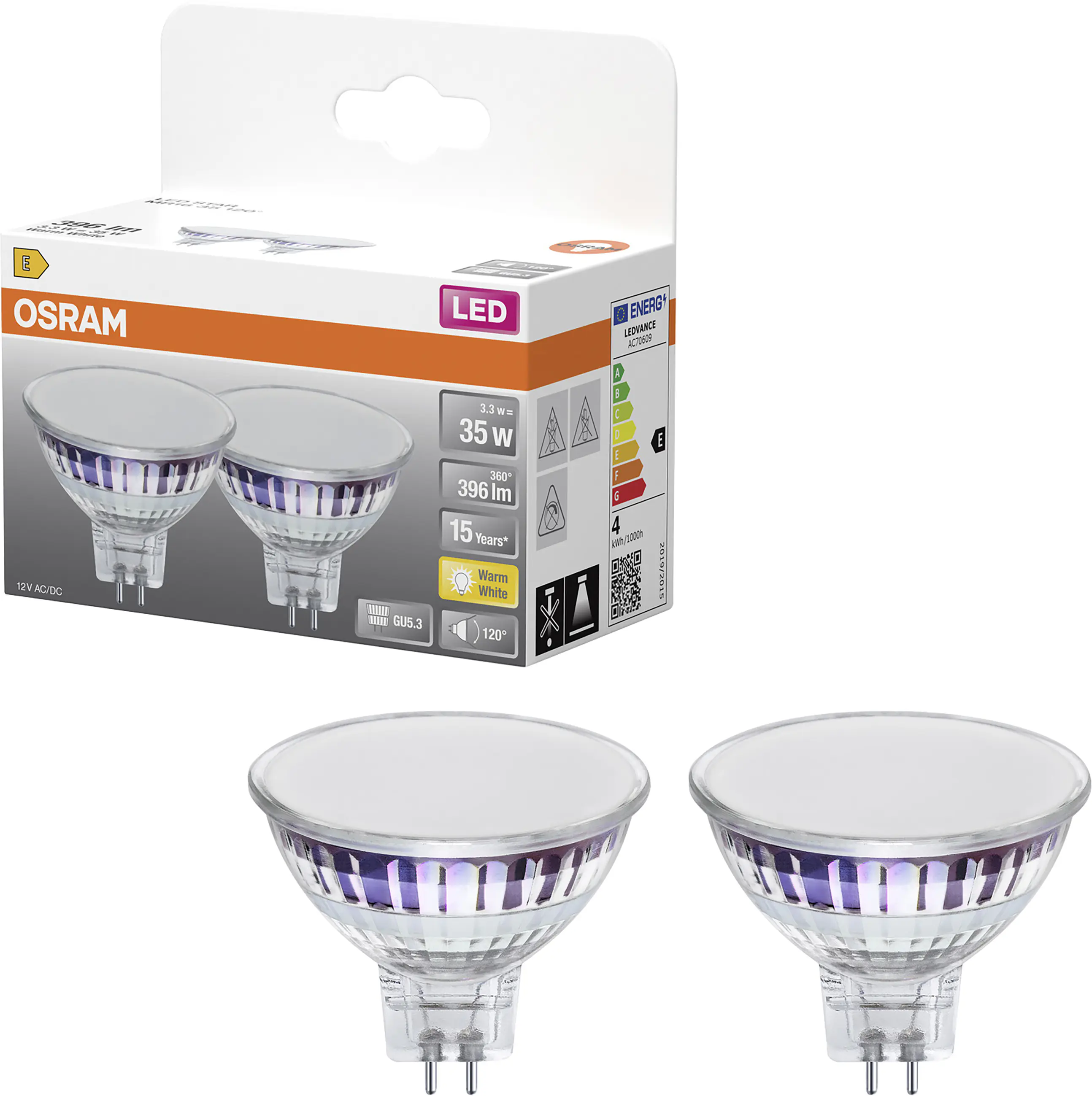 Osram LED Leuchtmittel Reflektor Star GU5.3 2er Pack 3,3 W warmweiß  Osram LED Leuchtmittel Reflektor Star GU5.3 2er Pack 3,3 W warmweiß