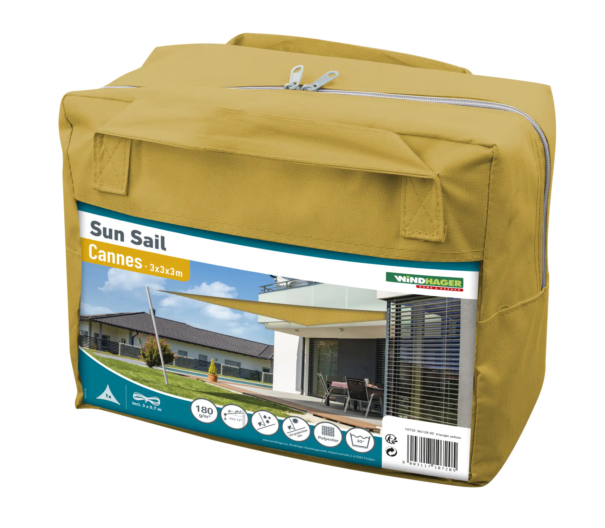 Windhager Sonnensegel Cannes gelb 3 x 3 x 3 m