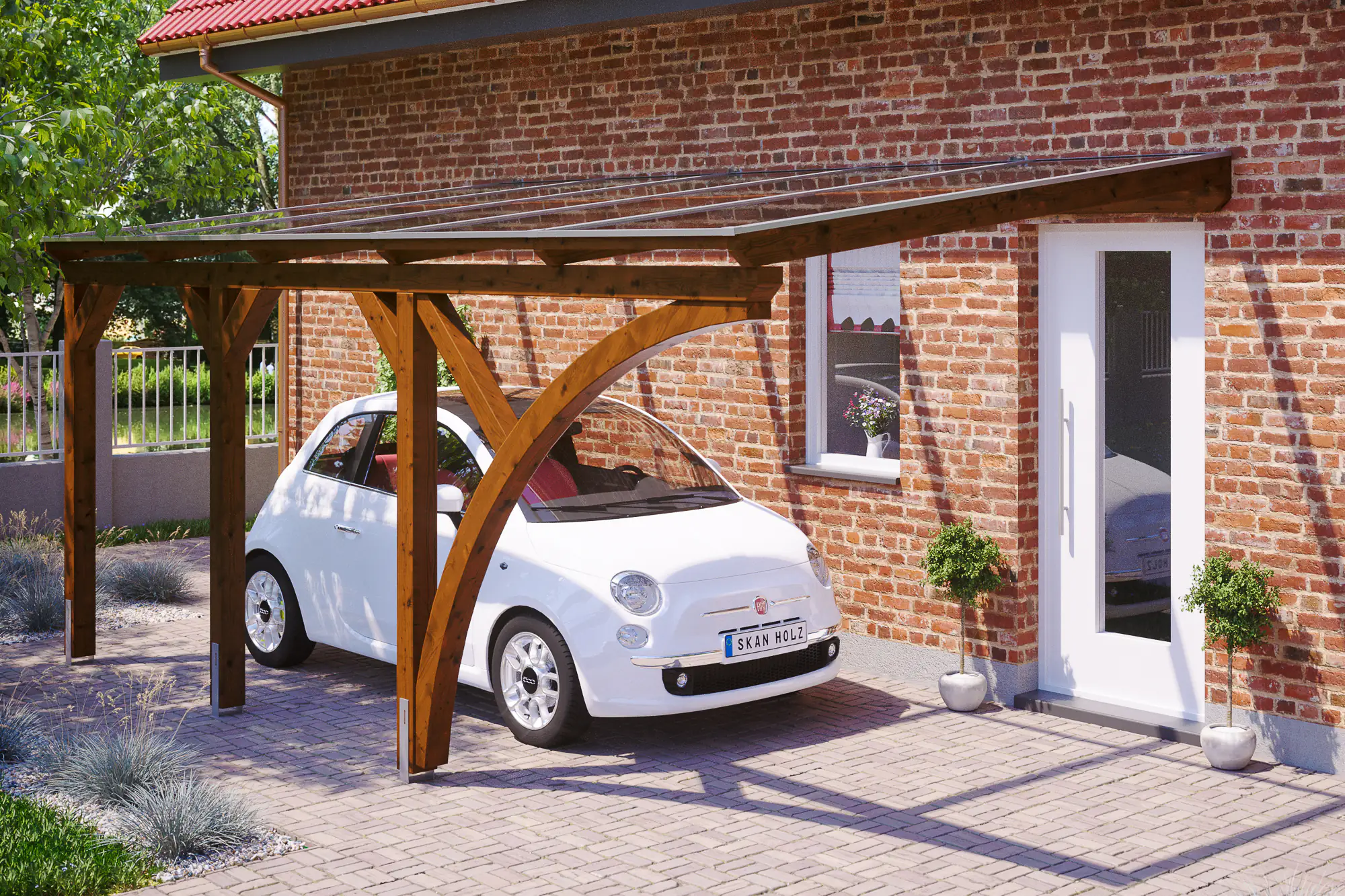 SKAN HOLZ Carport Eifel 300 x 541 cm, lasiert in Nussbaum