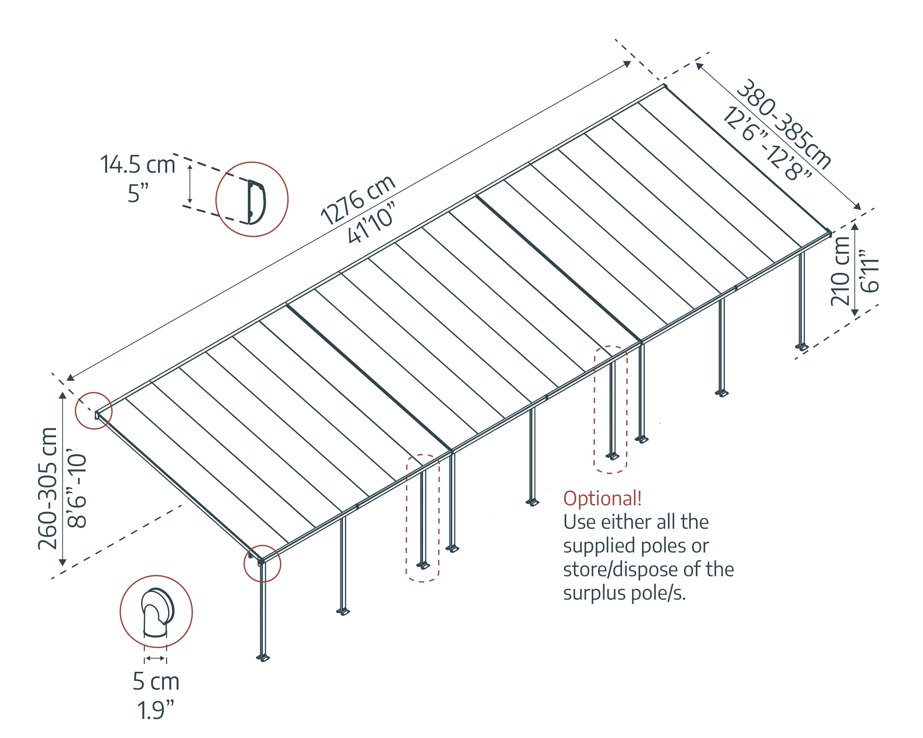 Canopia Terrassenüberdachung Feria  1276 x 380 cm anthrazit