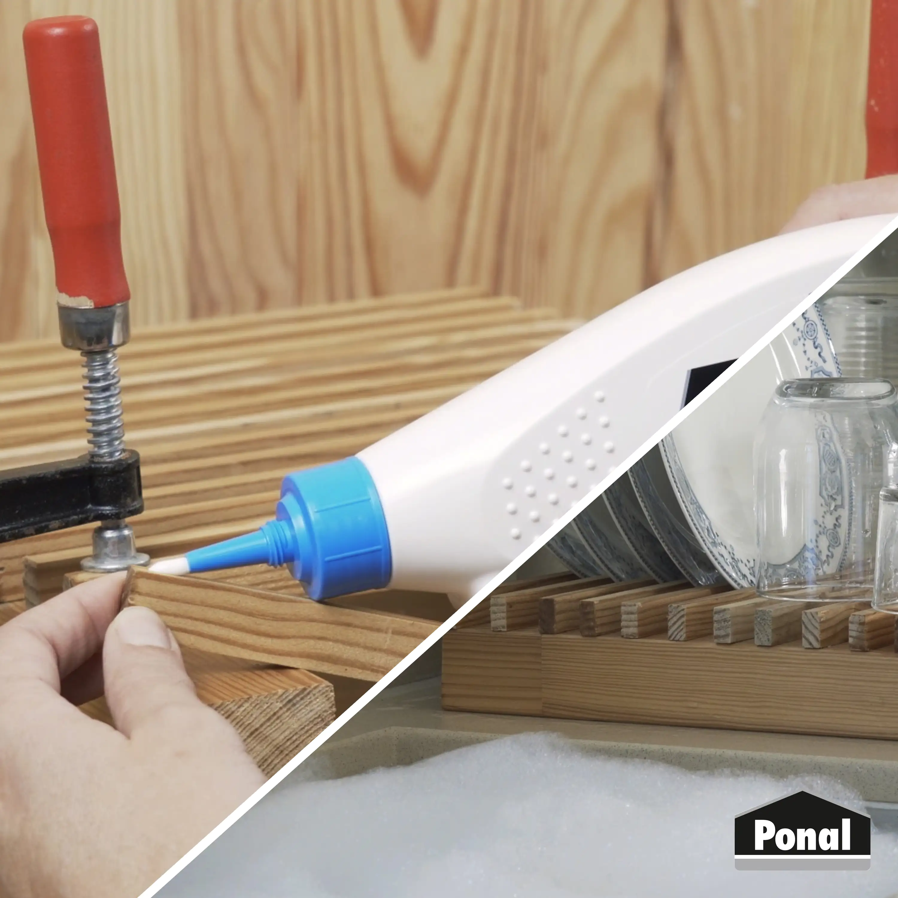 Ponal Holzleim Wasserfest 550 g Flasche, trocknet transparent