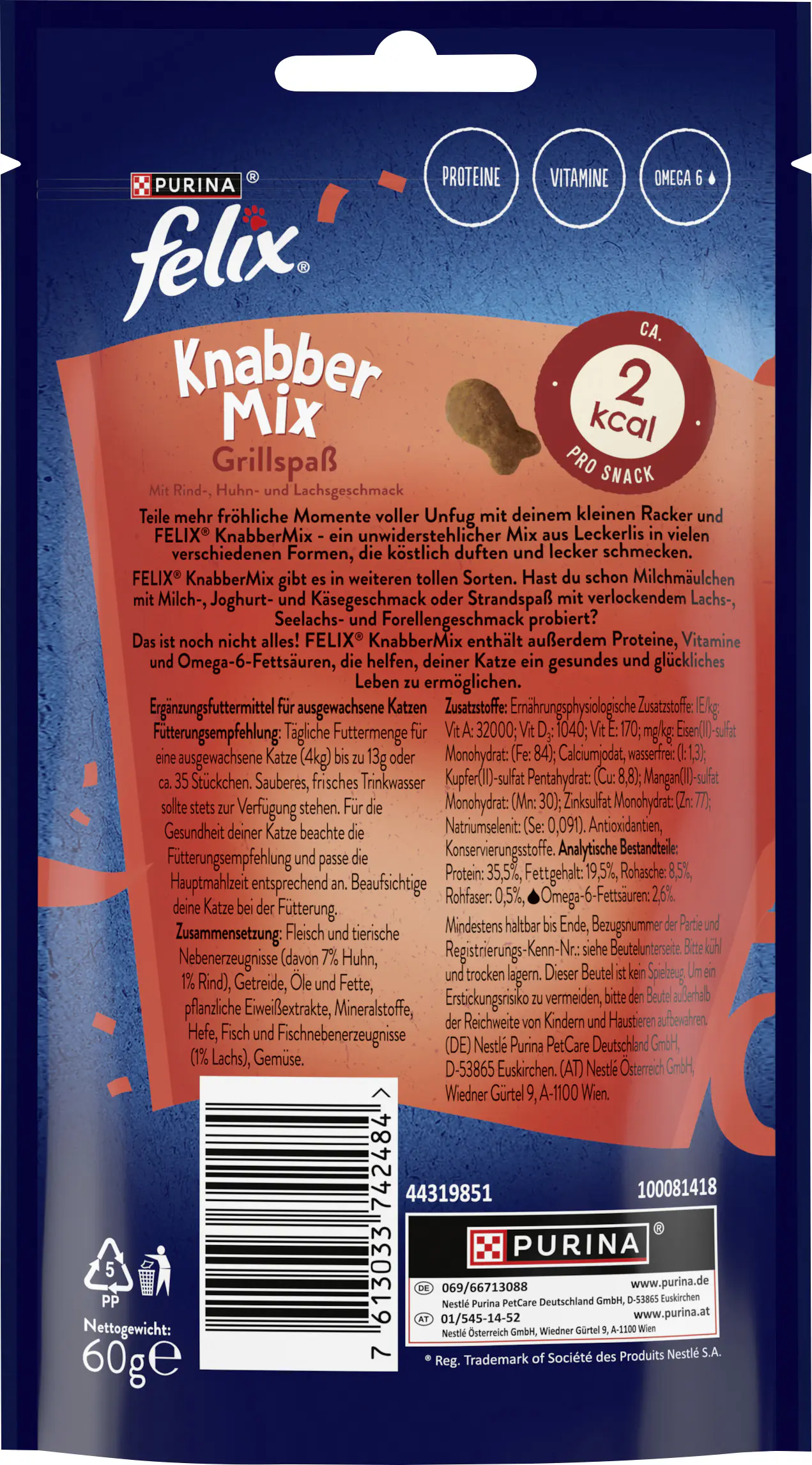 Felix Knabbermix Katzensnack Grillspaß 60g