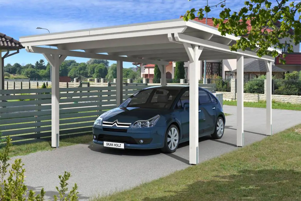SKAN HOLZ Carport Emsland 404 x 604 cm mit Aluminiumdach, lasiert in Weiß